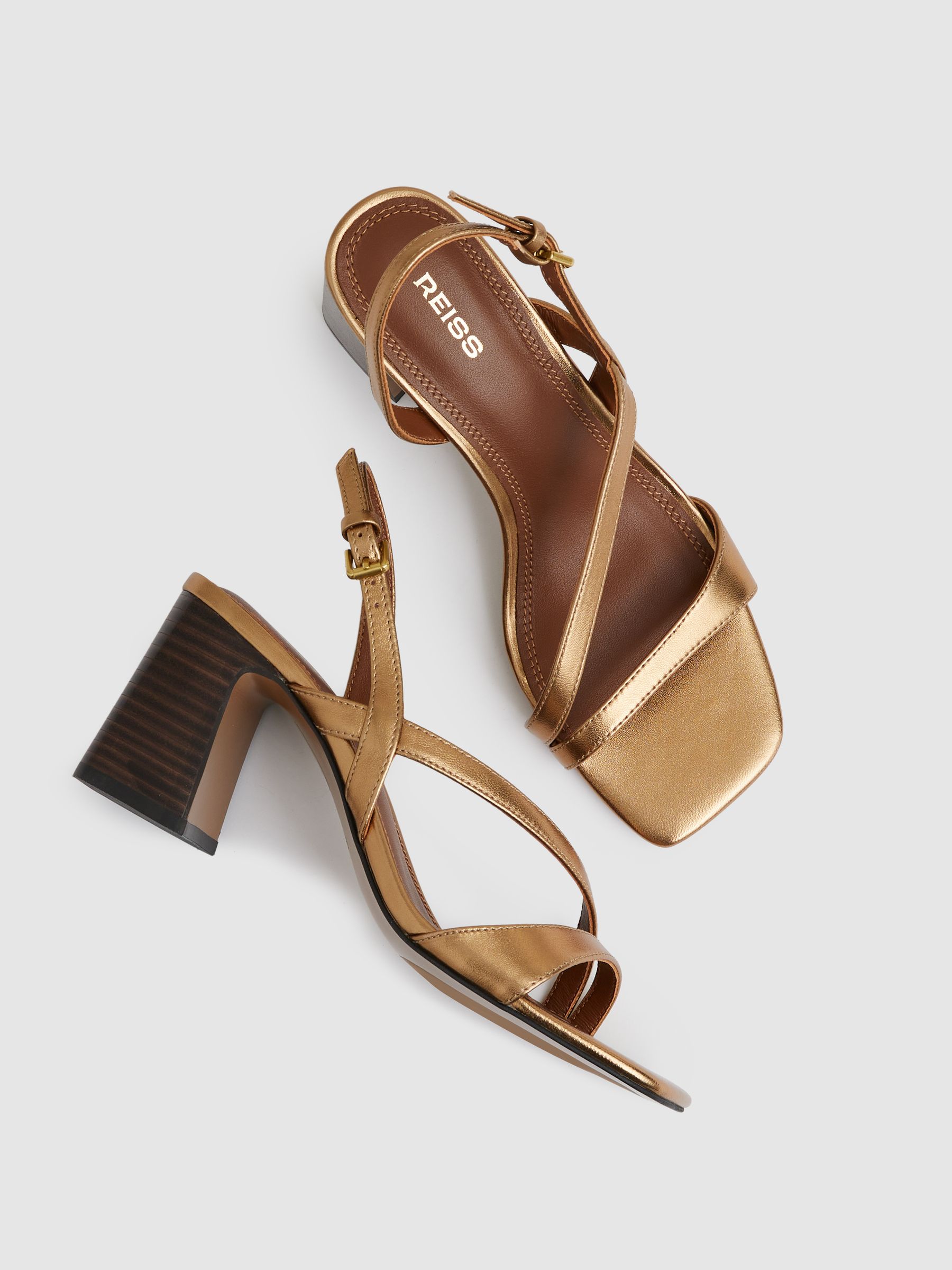 Strappy Leather Heeled Sandals in Bronze - Image 3 of 5