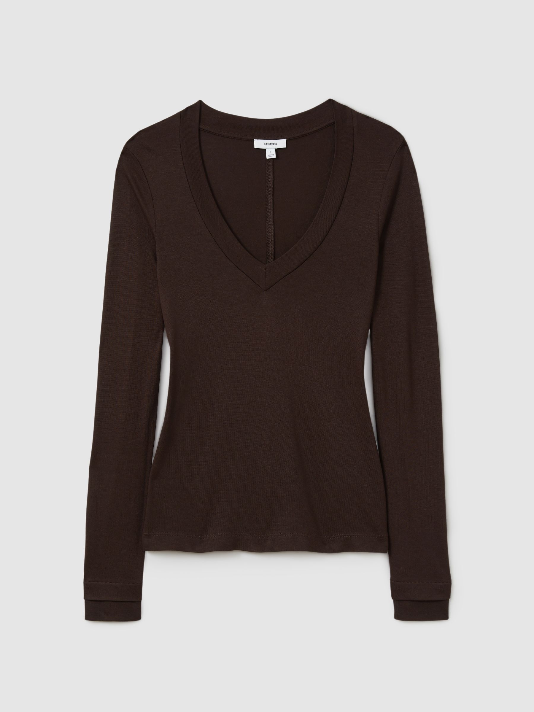 Jersey V-Neck Top in Chocolate - Image 2 of 7