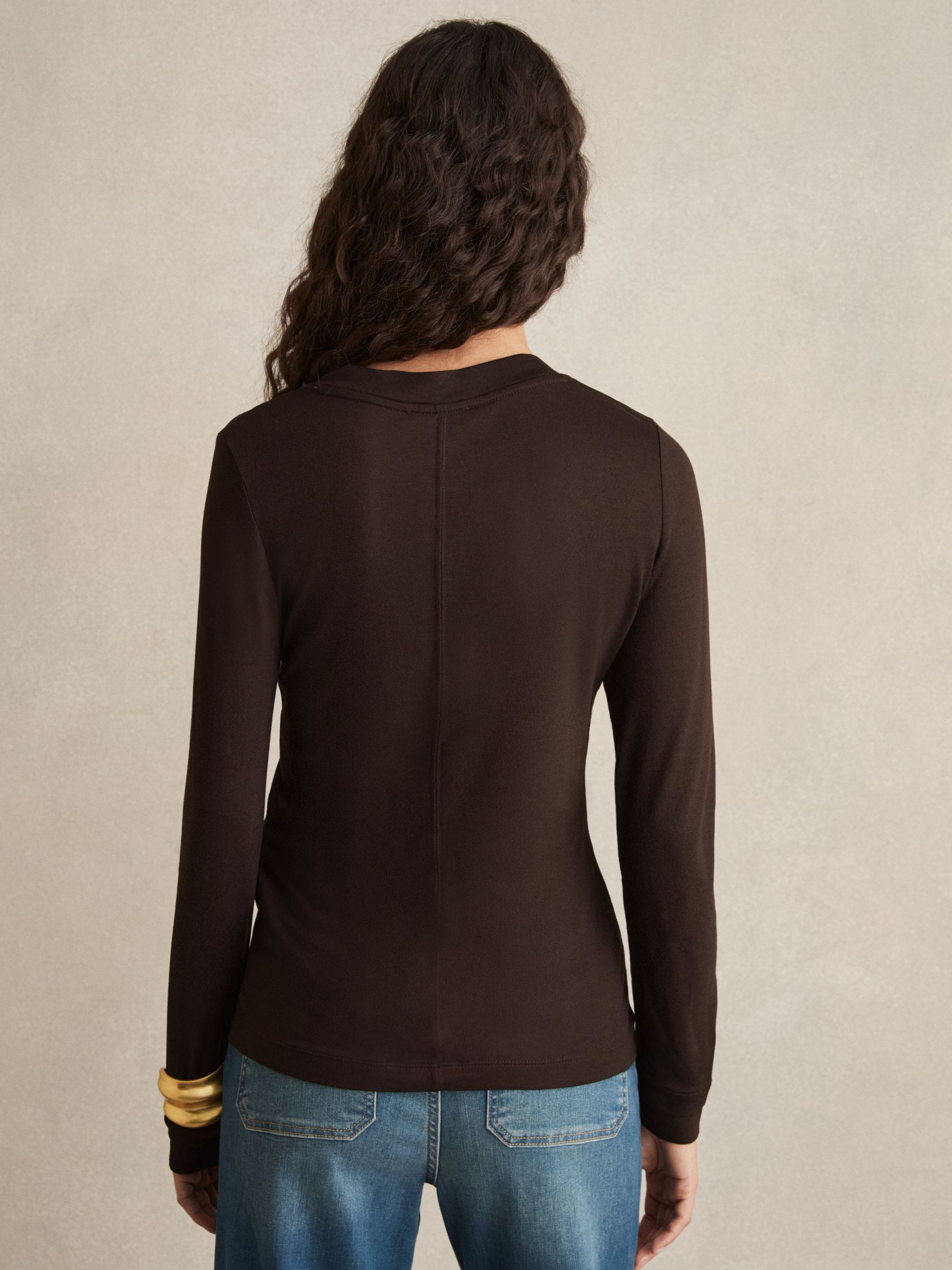 Jersey V-Neck Top in Chocolate - Image 6 of 7