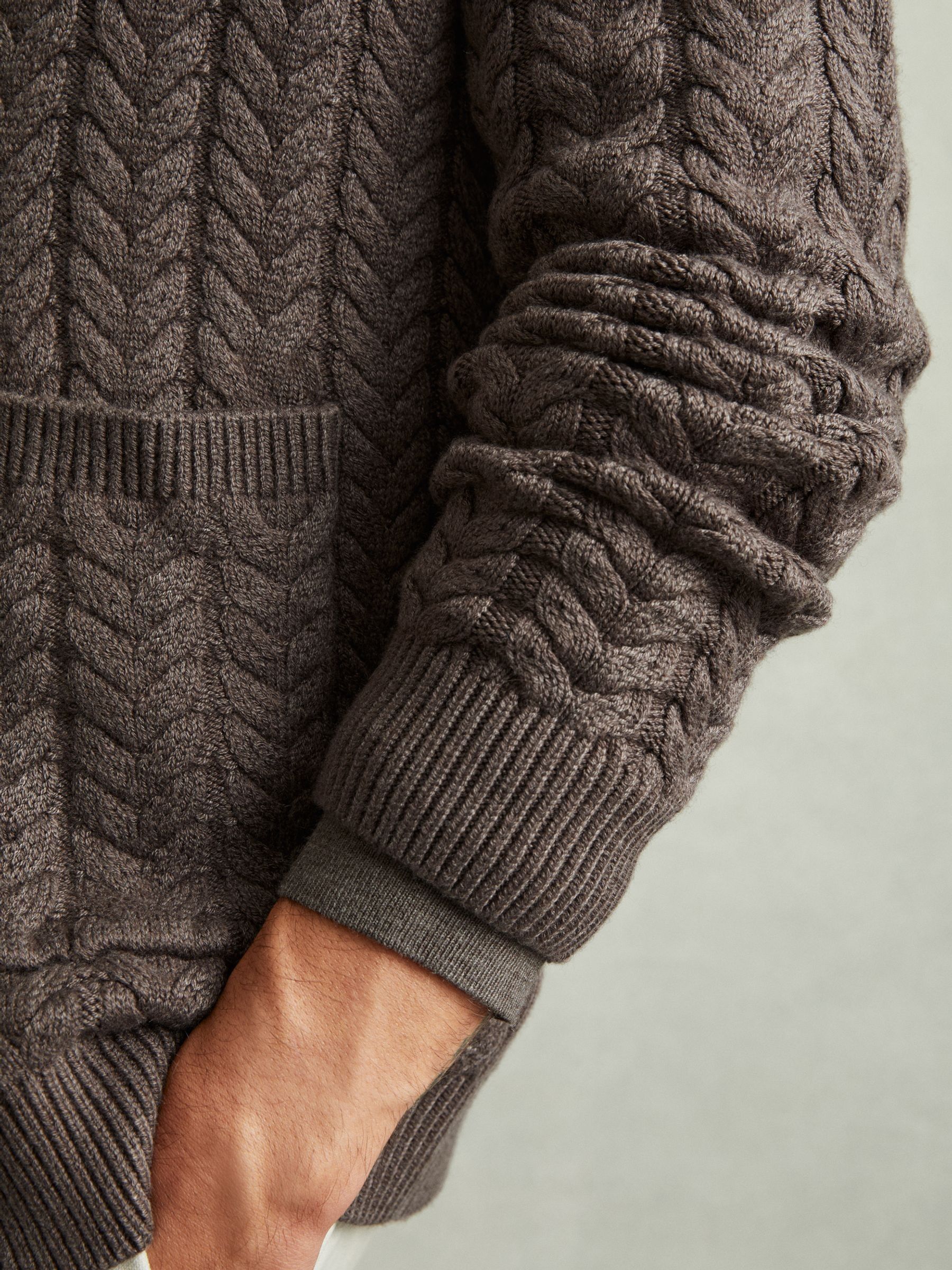 Cabled Shawl-Collar Cardigan with Cotton and Wool in Taupe Melange - Image 5 of 6