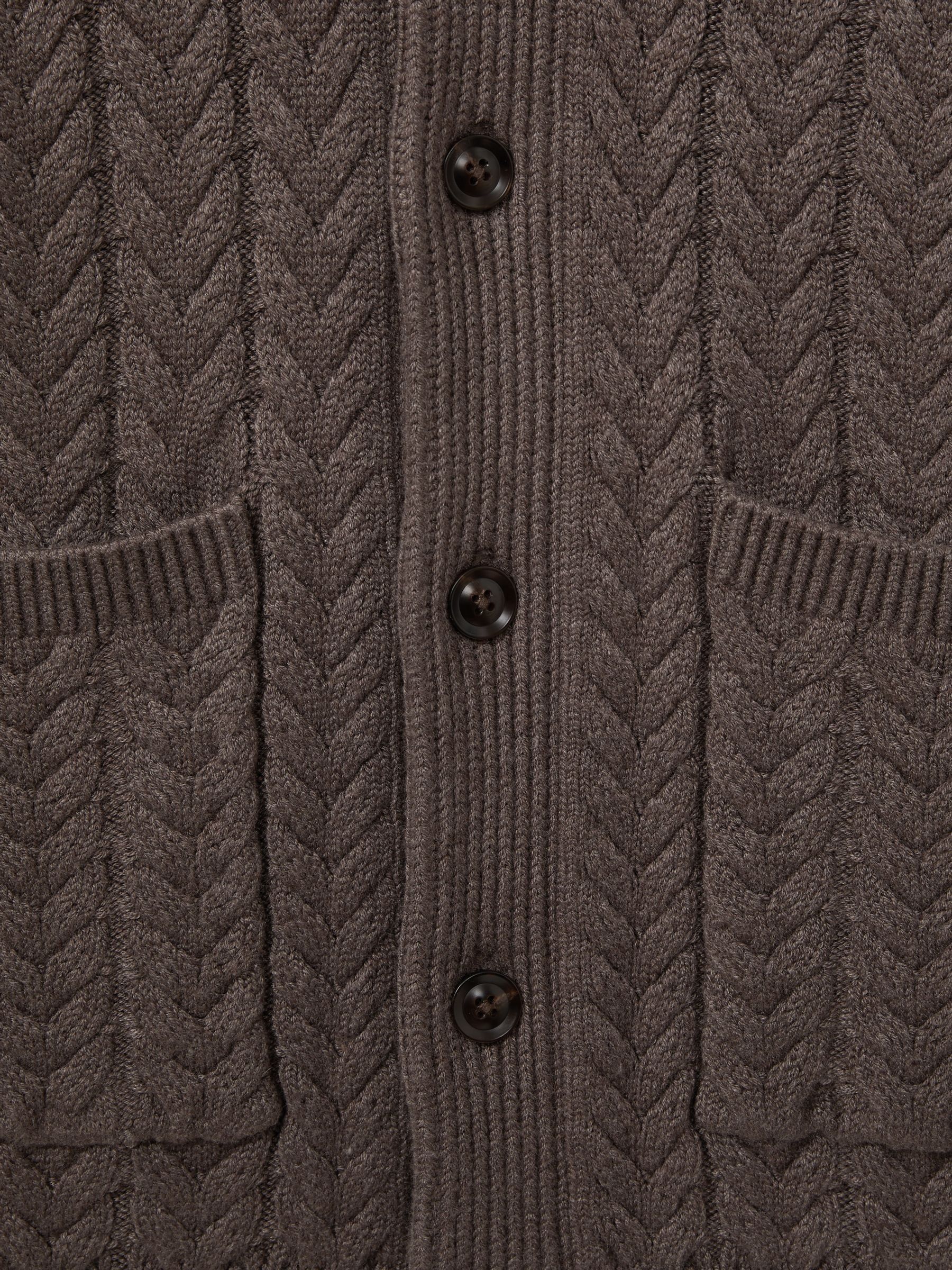 Cabled Shawl-Collar Cardigan with Cotton and Wool in Taupe Melange - Image 6 of 6