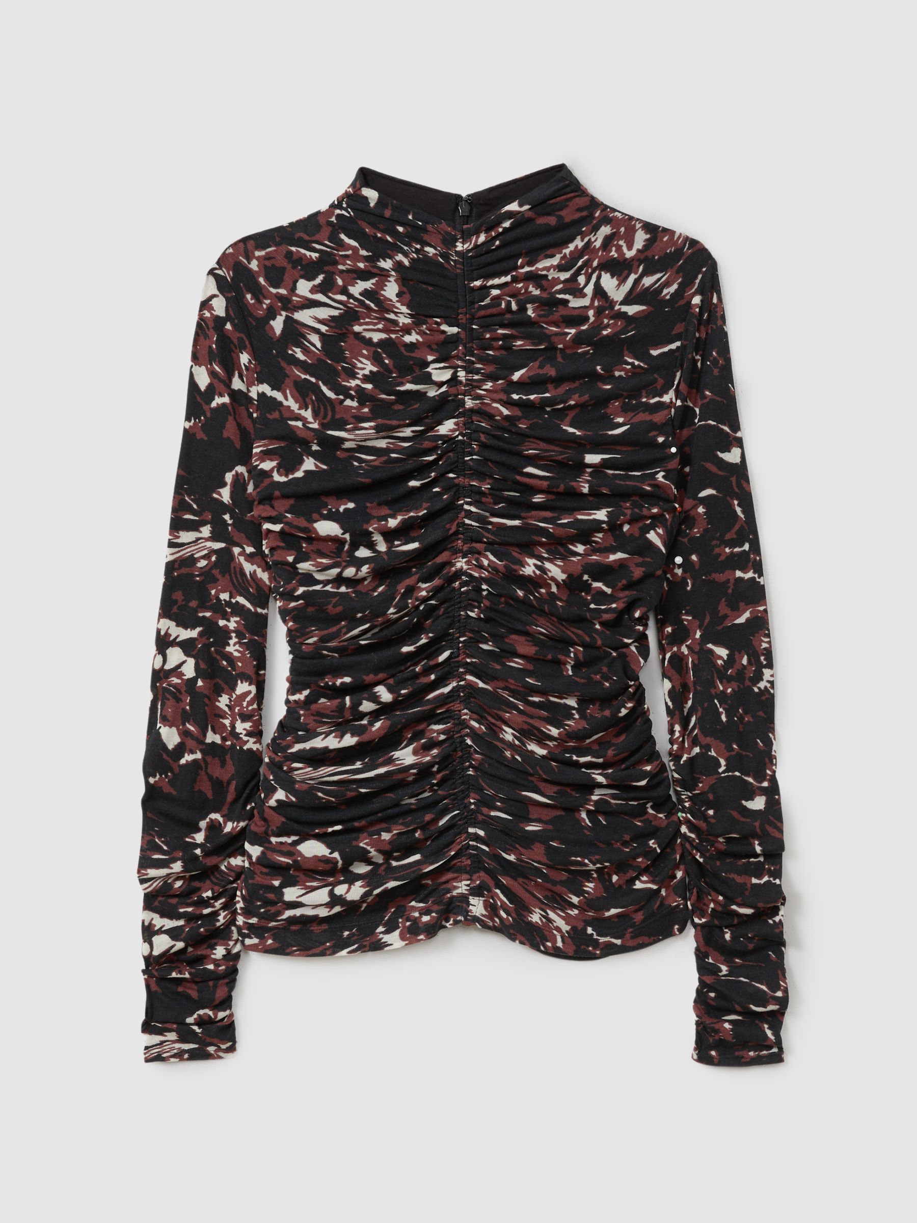 Printed Ruched Top in Black/Brown - Image 2 of 5
