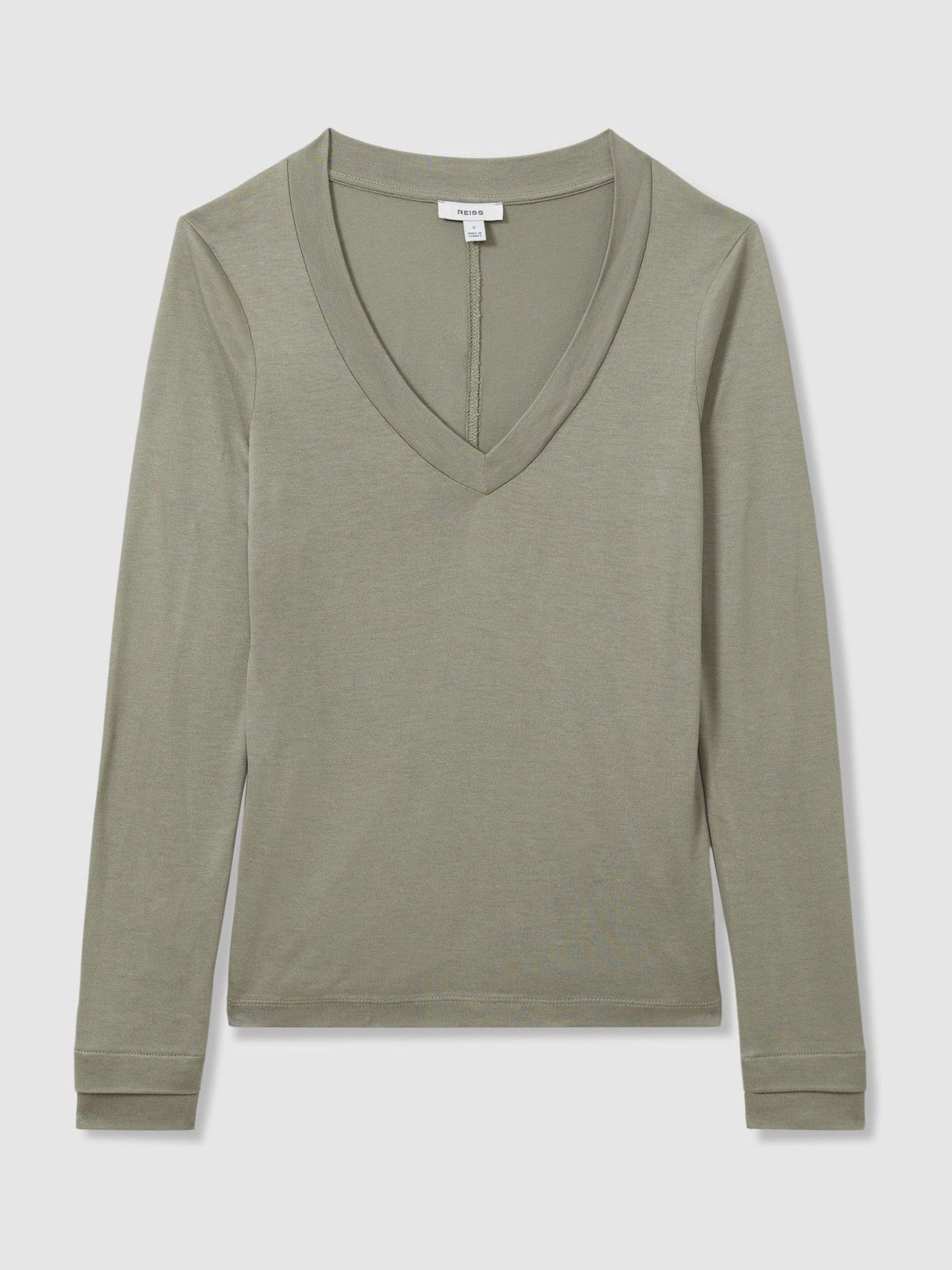 Jersey V-Neck Top in Sage - Image 2 of 6