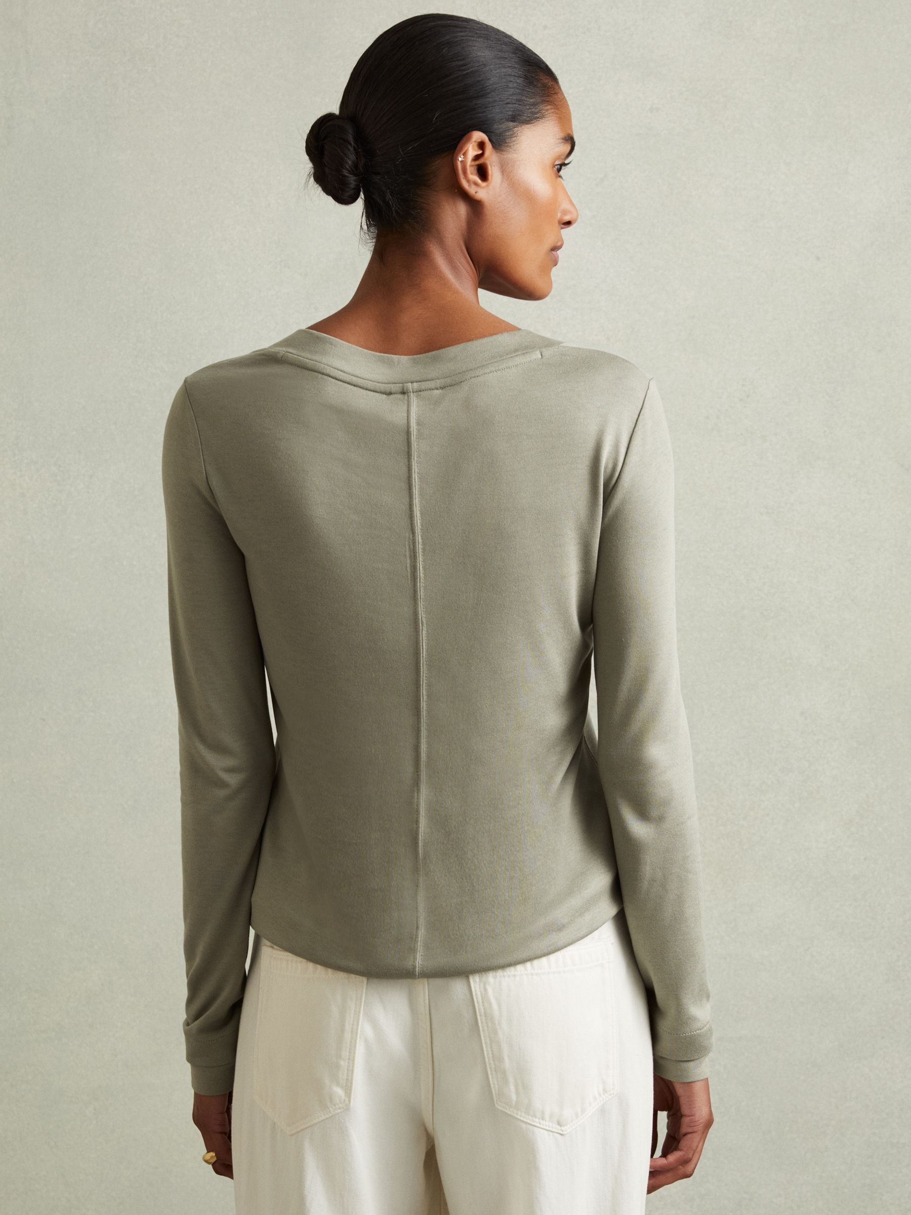 Jersey V-Neck Top in Sage - Image 5 of 6