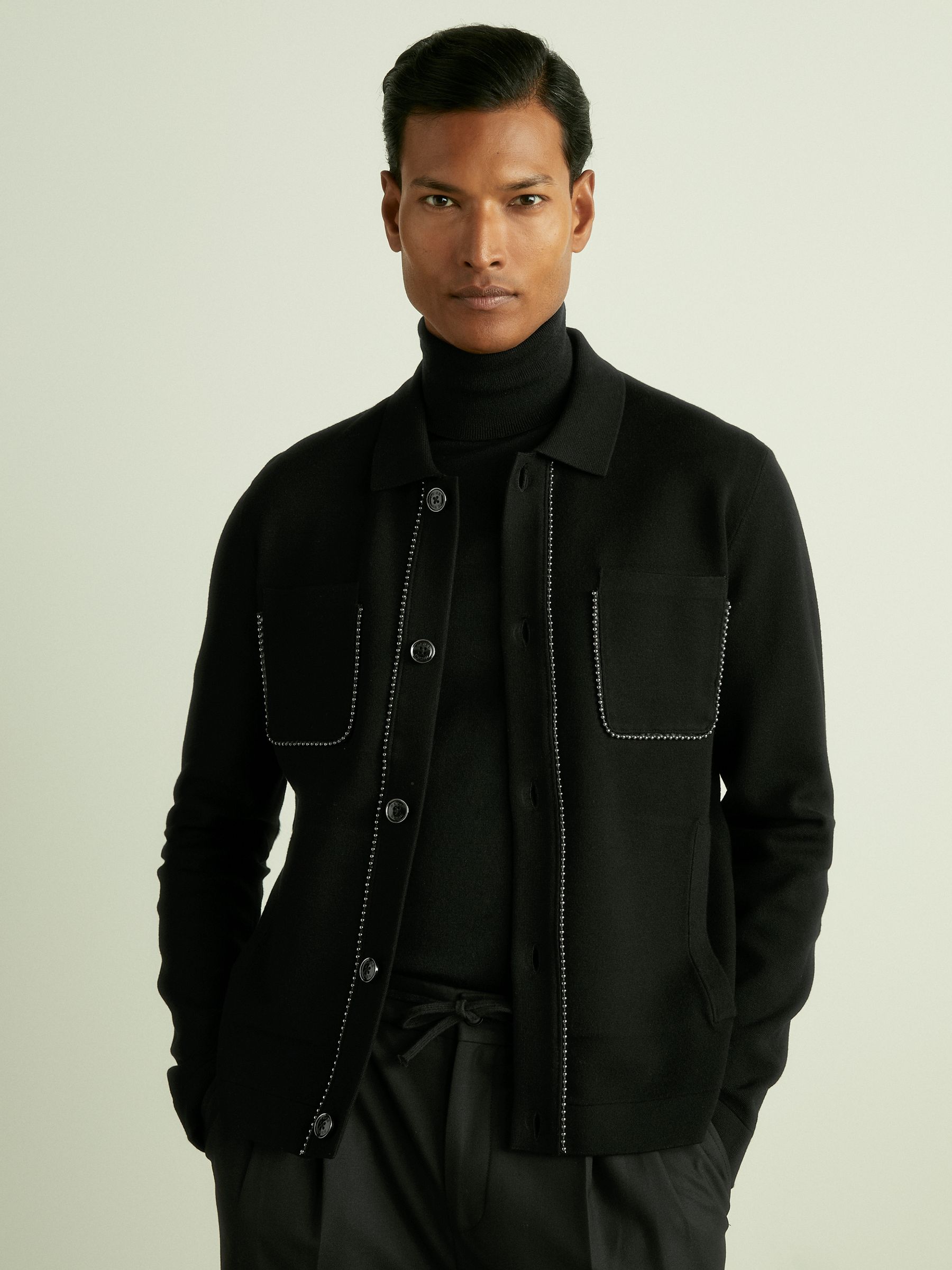 Hardware-Embellished Cardigan in Black - Image 3 of 6