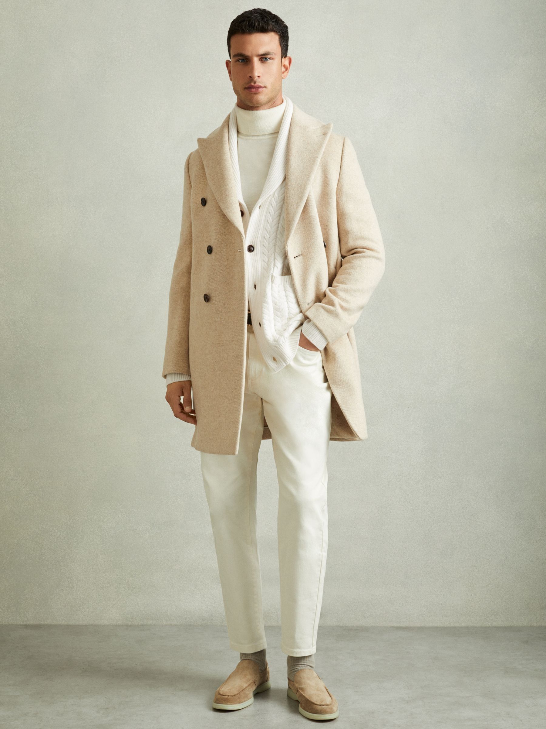 Cabled Shawl-Collar Cardigan with Cotton and Wool in White - Image 5 of 6