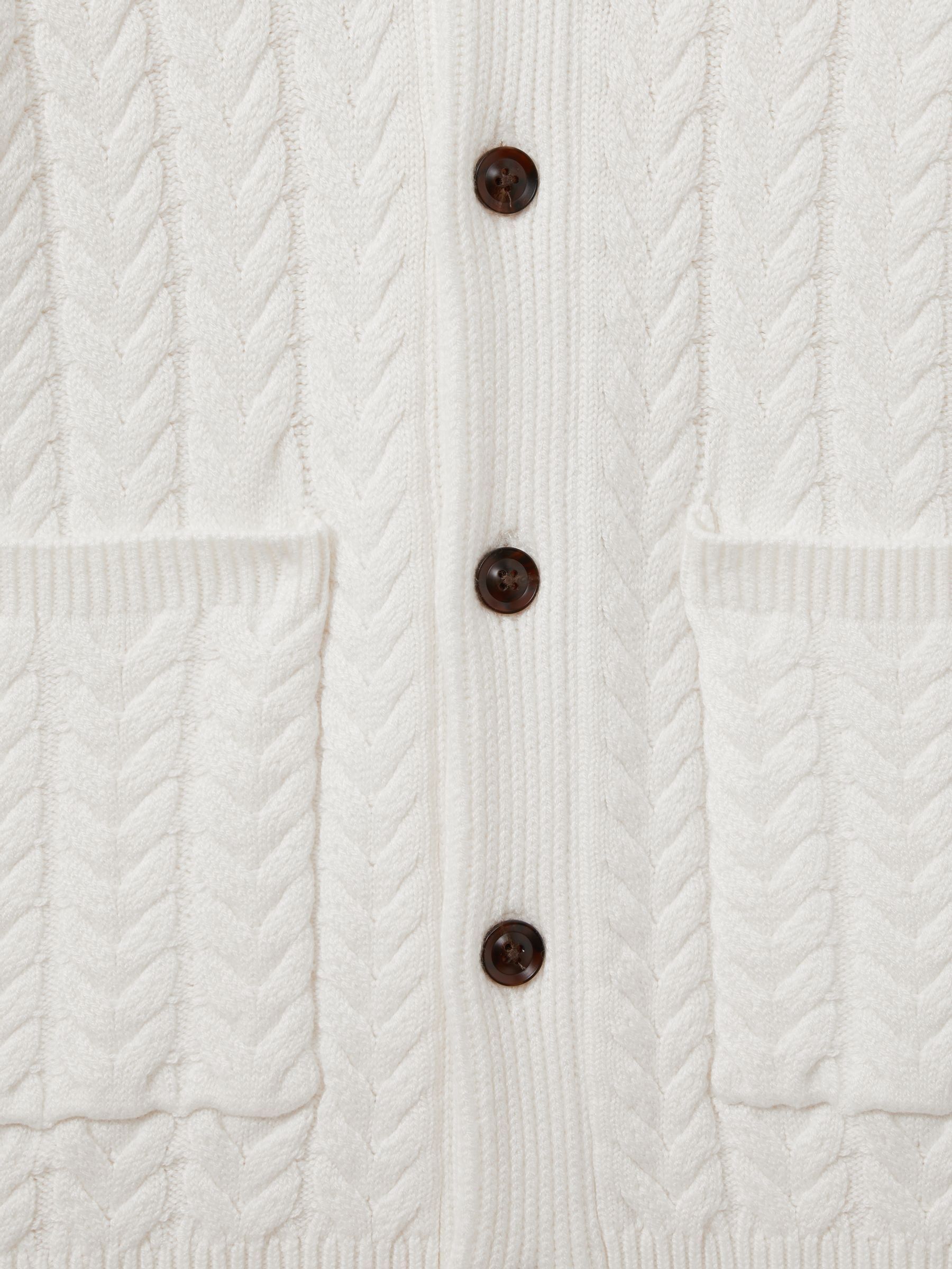 Cabled Shawl-Collar Cardigan with Cotton and Wool in White - Image 6 of 6