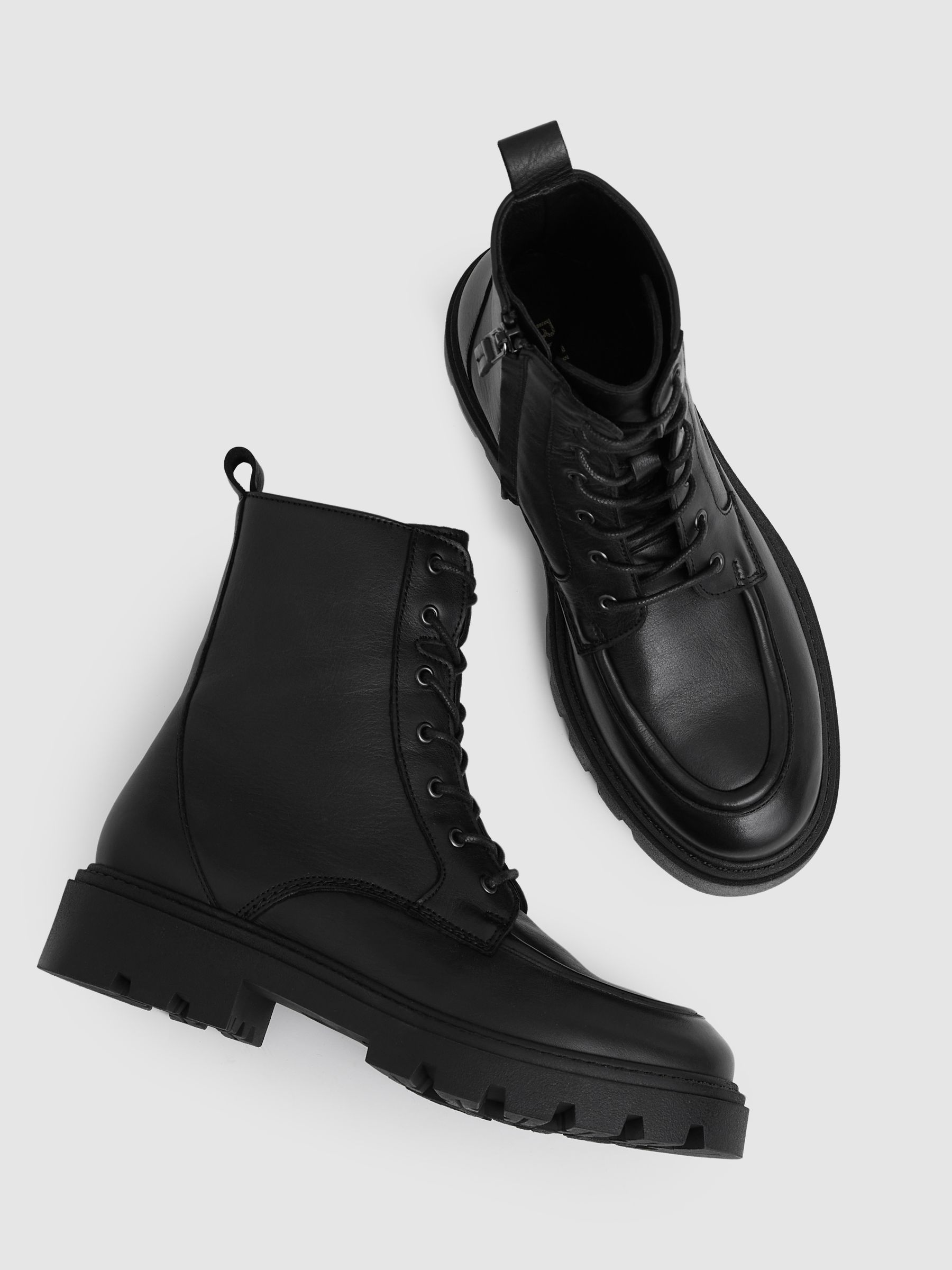 Leather Lace-Up Boots in Black - Image 3 of 5