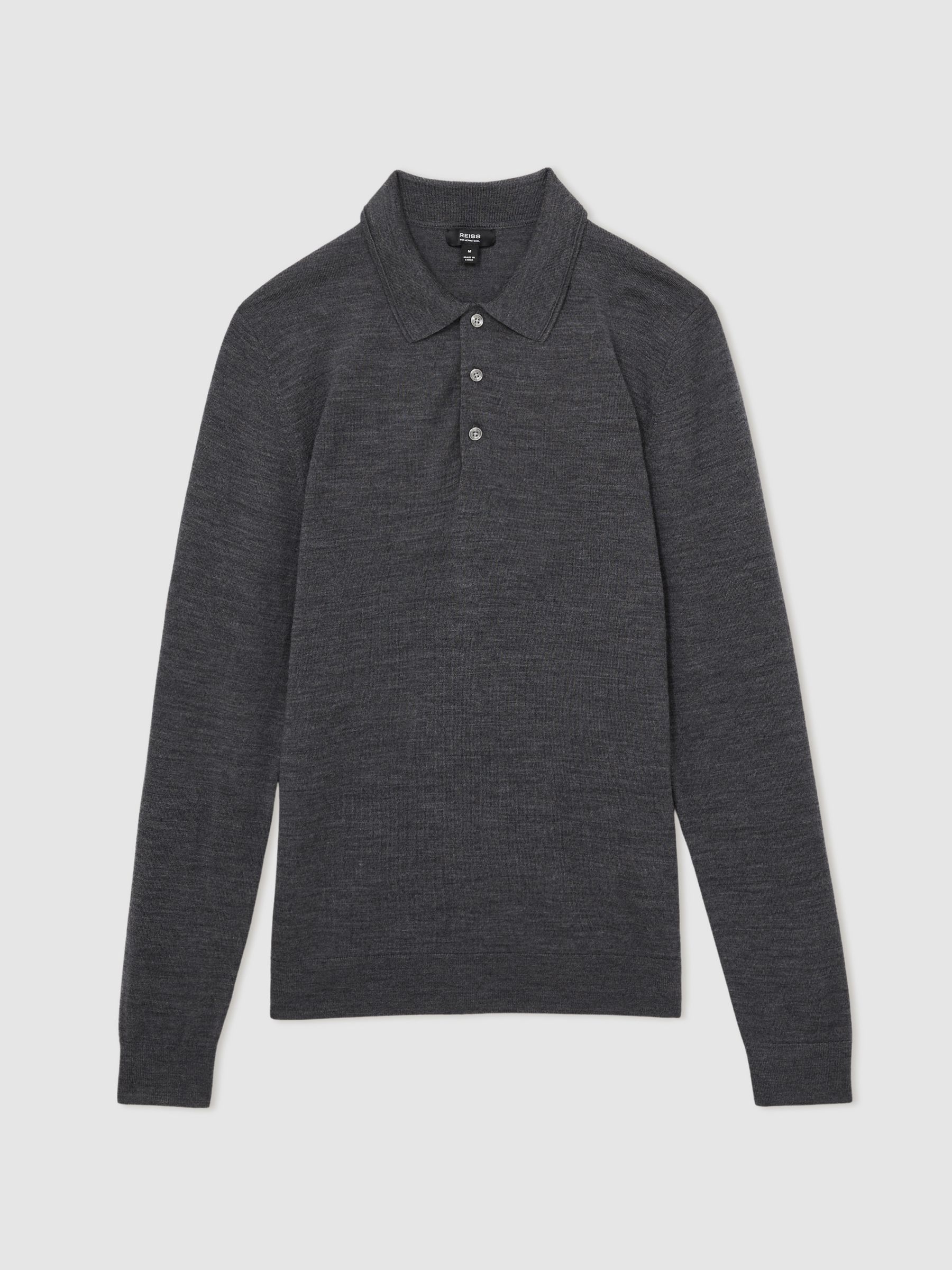 Merino Wool Polo Shirt in Derby Grey Marl - Image 2 of 6