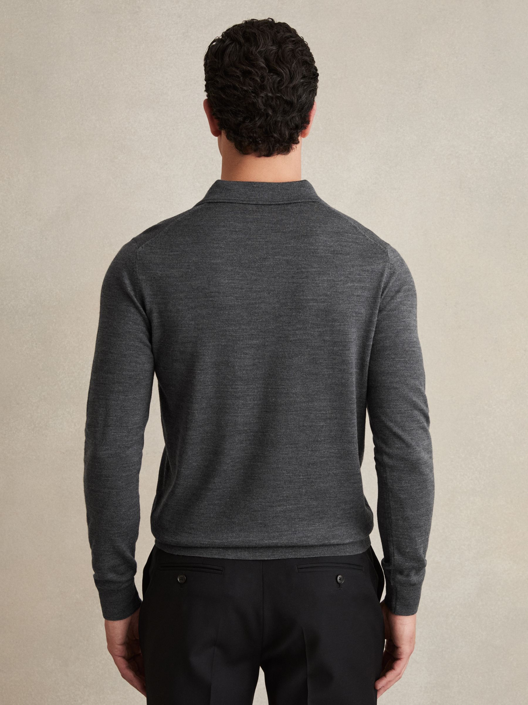 Merino Wool Polo Shirt in Derby Grey Marl - Image 5 of 6