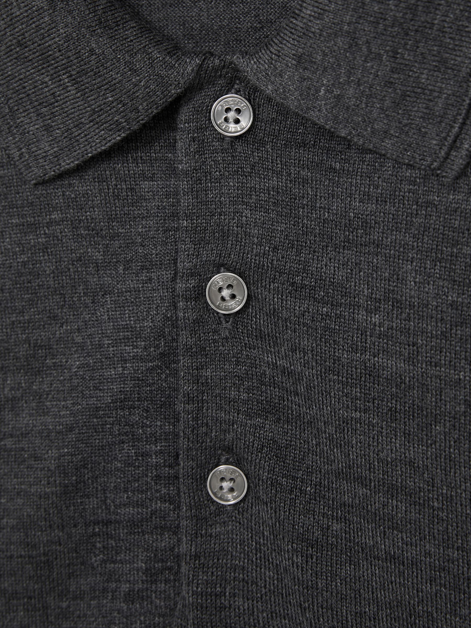 Merino Wool Polo Shirt in Derby Grey Marl - Image 6 of 6