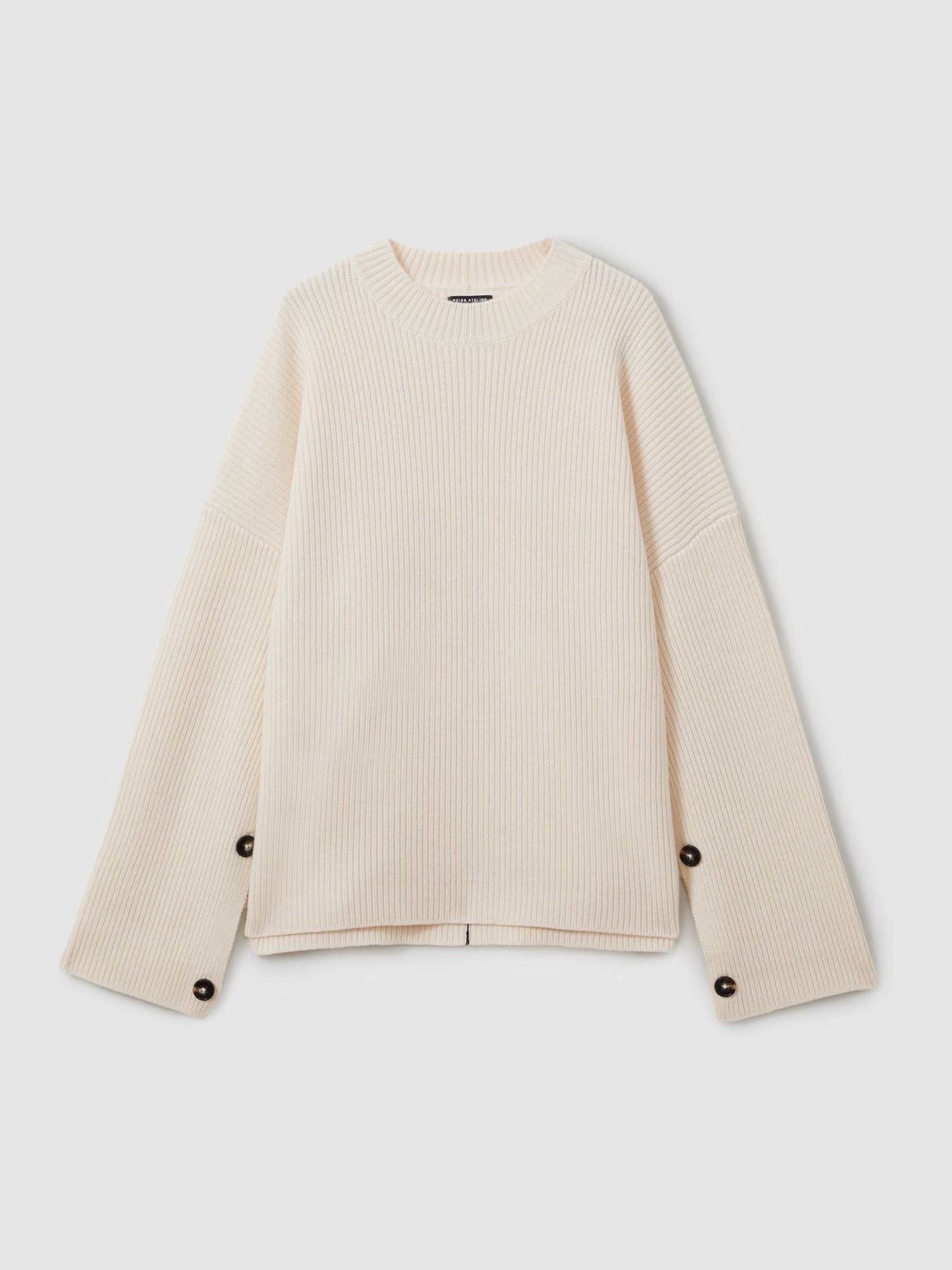 Atelier Buttoned Wool and Cashmere Jumper in Ivory - Image 2 of 6