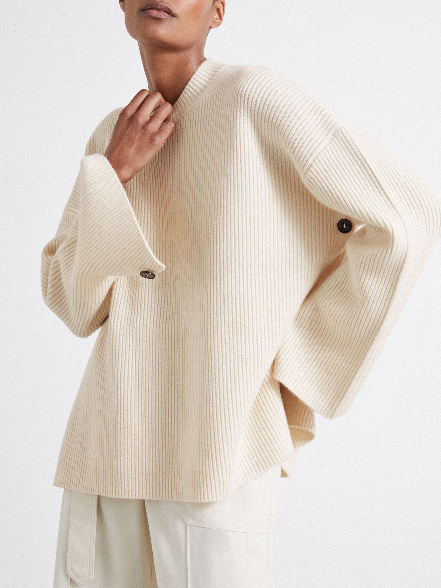 Atelier Buttoned Wool and Cashmere Jumper in Ivory - Image 3 of 6