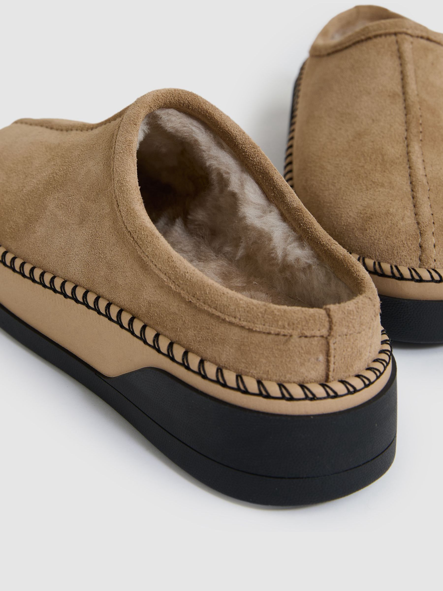 Suede Shearling-Lined Mules in Tan - Image 4 of 5