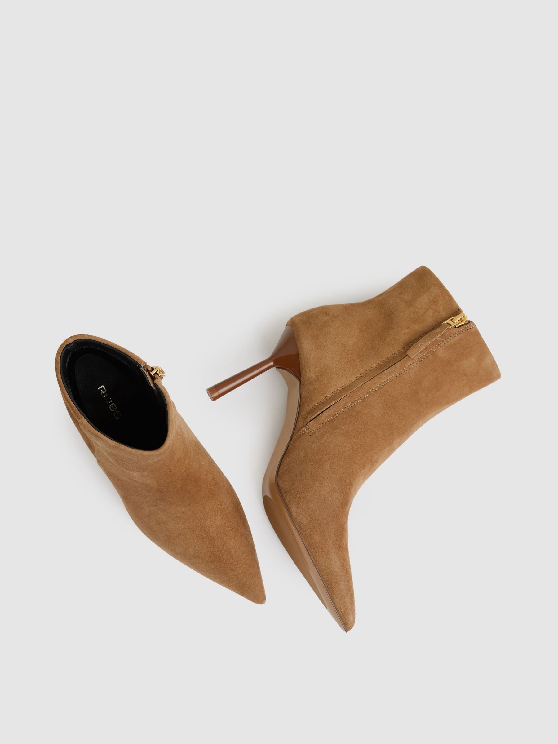 Seamed Suede Ankle Boots in Tan - Image 3 of 5