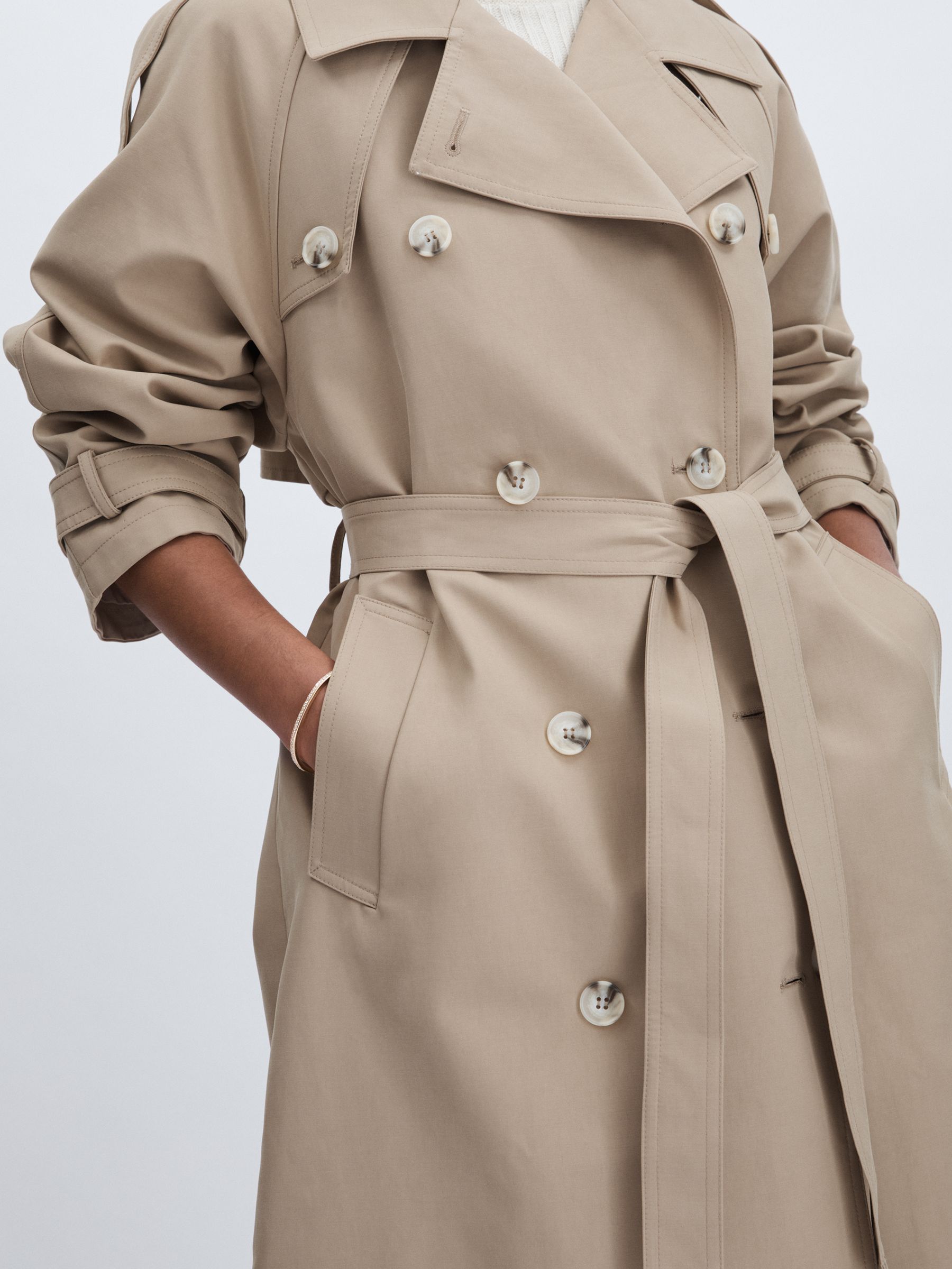 Meotine Cotton-Canvas Double-Breasted Trench Coat in Beige - Image 3 of 6