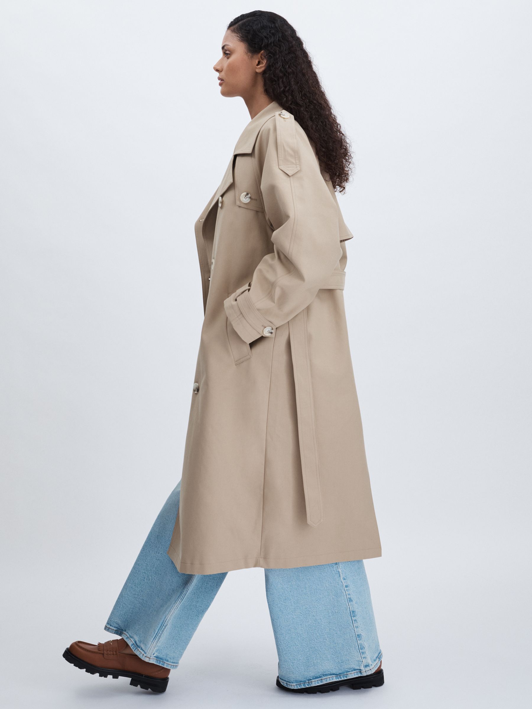 Meotine Cotton-Canvas Double-Breasted Trench Coat in Beige - Image 4 of 6