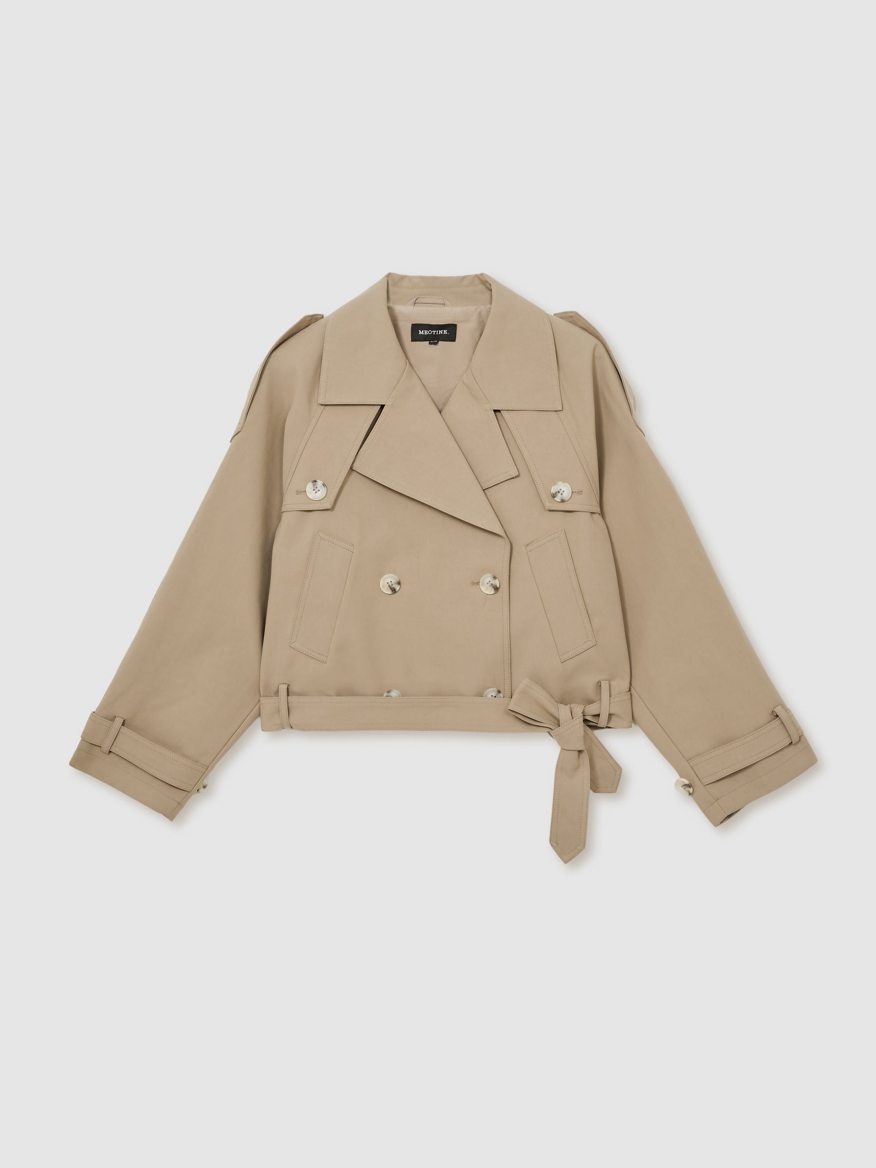 Meotine Double-Breasted Cropped Trench Jacket in Beige - Image 2 of 6
