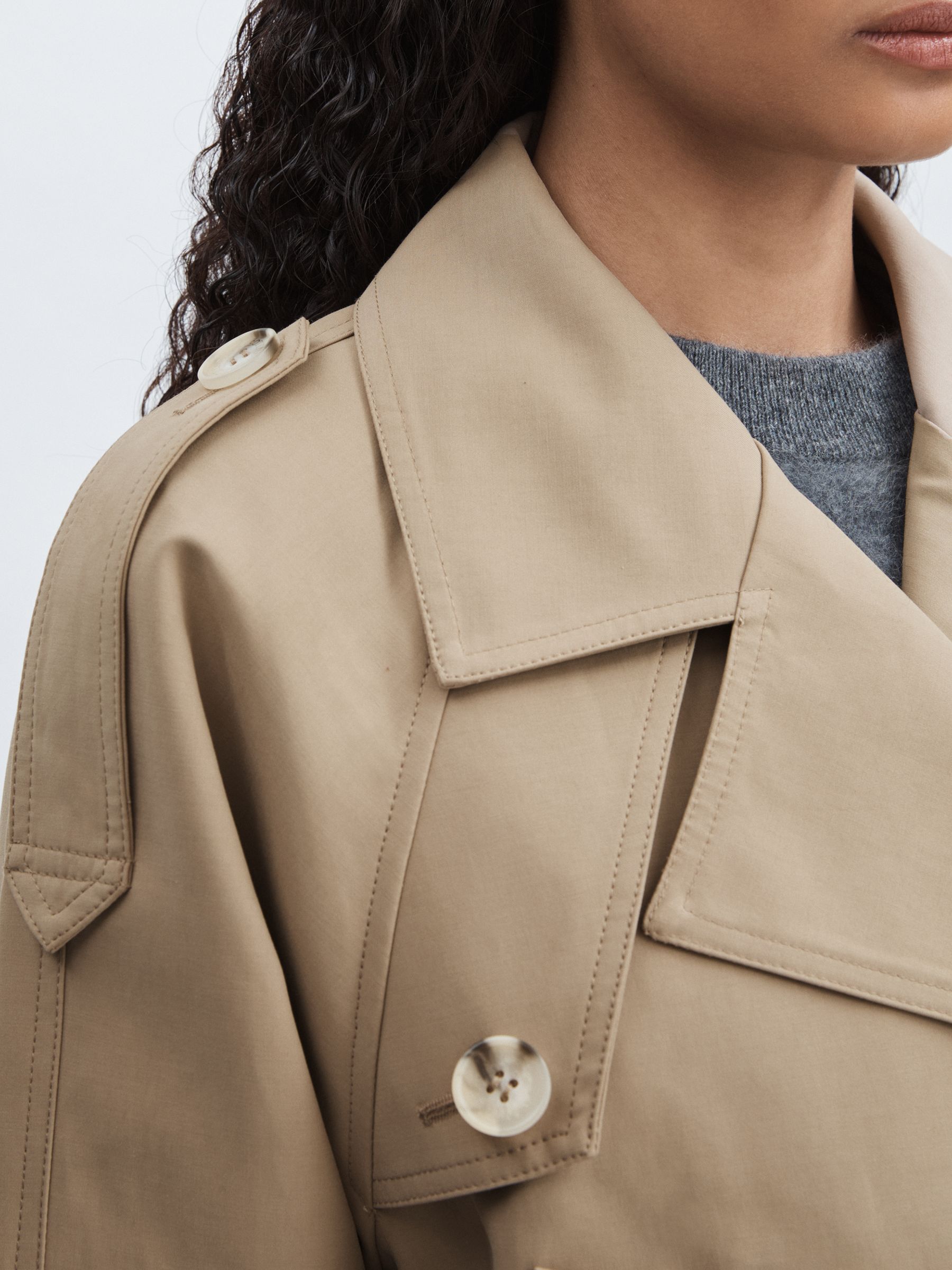 Meotine Double-Breasted Cropped Trench Jacket in Beige - Image 4 of 6