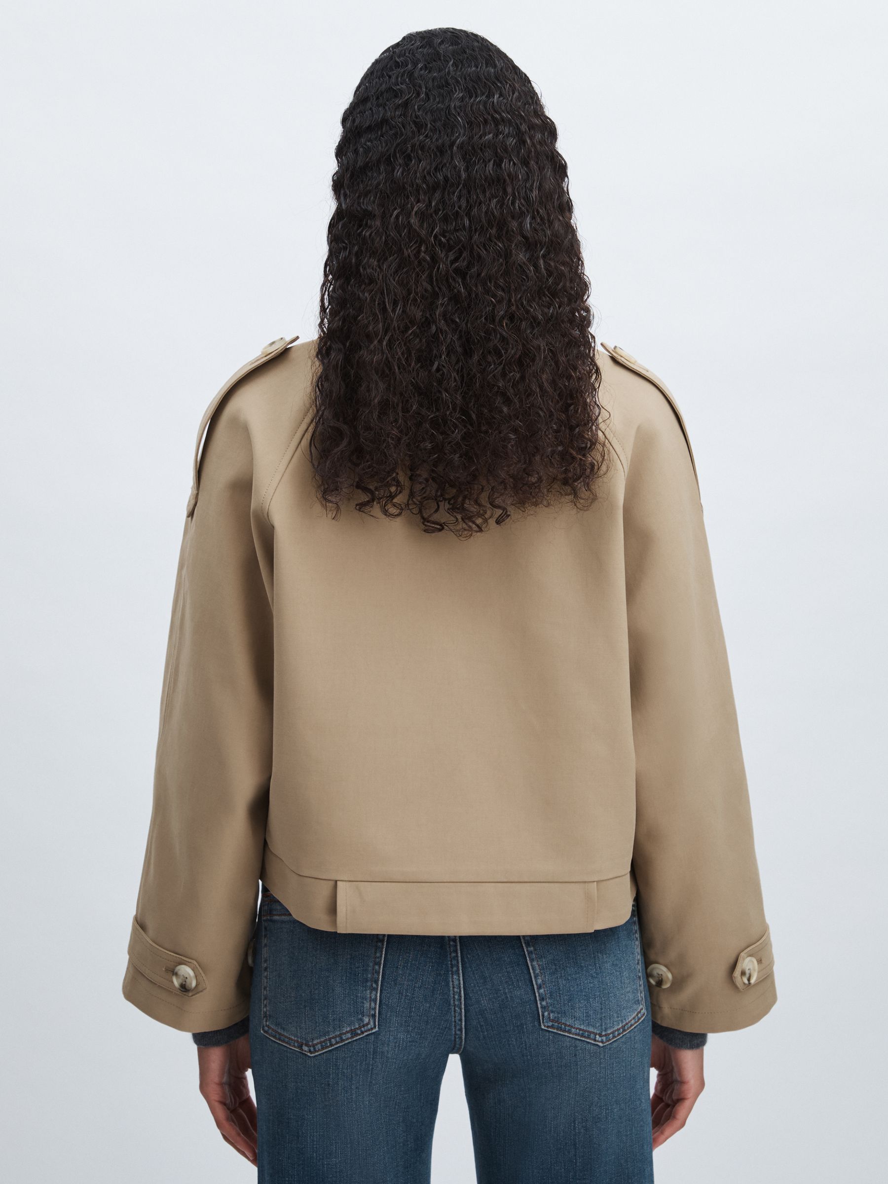 Meotine Double-Breasted Cropped Trench Jacket in Beige - Image 5 of 6