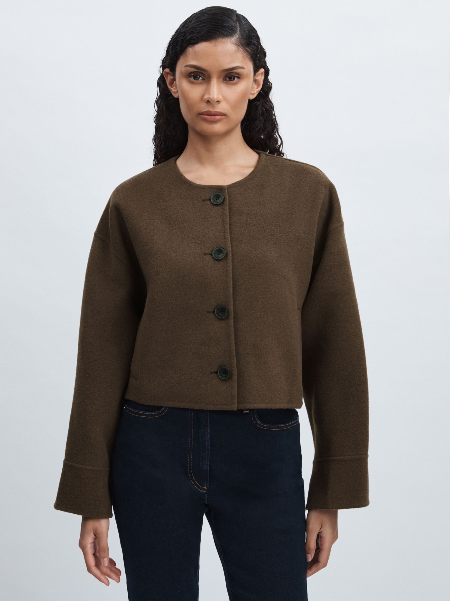 Meotine Wool-Blend Cropped Jacket in Brown - Image 1 of 7