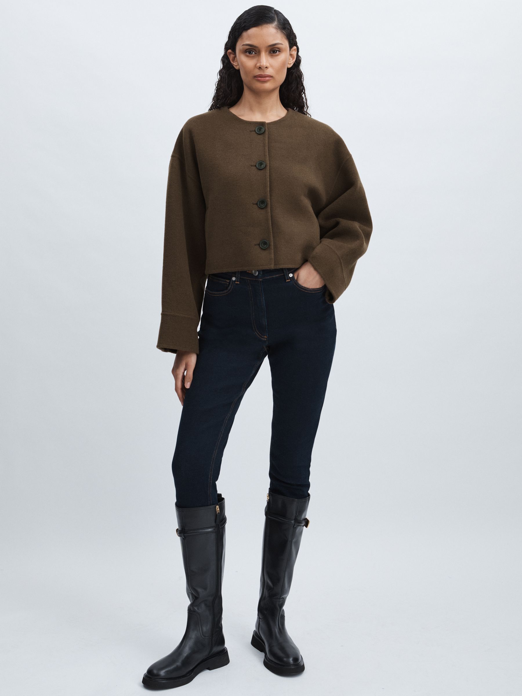 Meotine Wool-Blend Cropped Jacket in Brown - Image 3 of 7