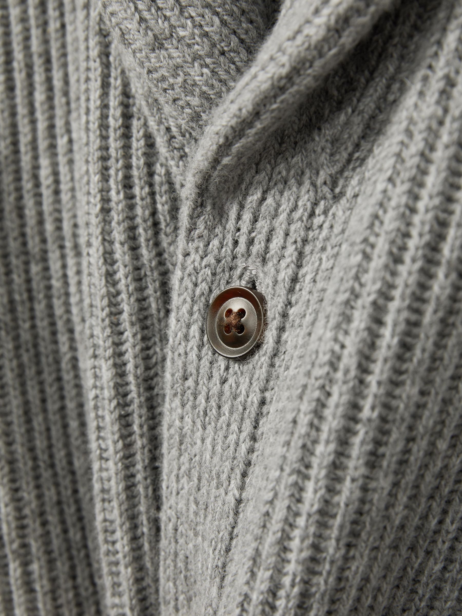 13-14 yrs Ribbed Shawl Cardigan With Merino Wool in Grey Melange - Image 4 of 4
