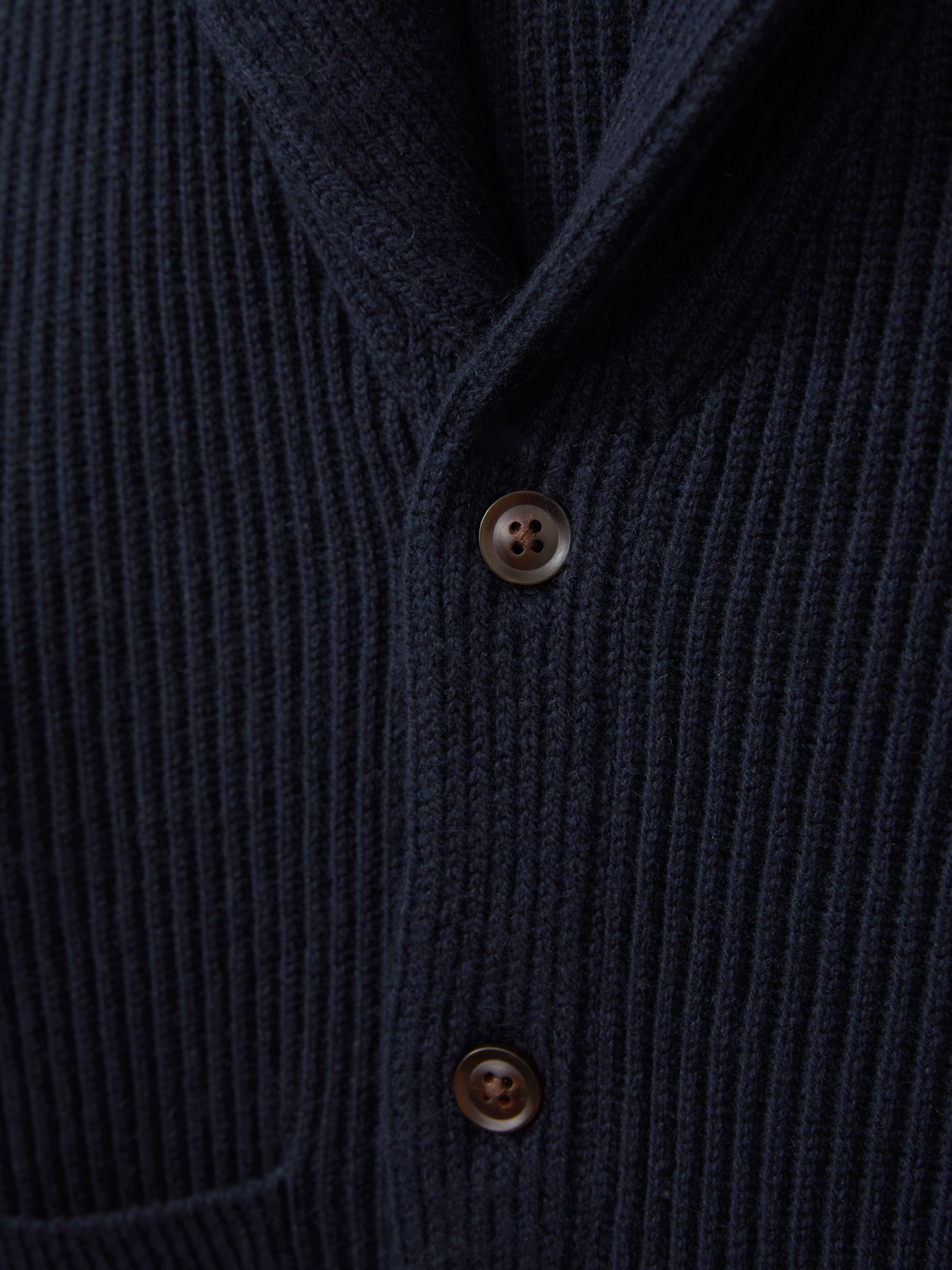 Ribbed Shawl Cardigan With Merino Wool in Navy - Image 4 of 4