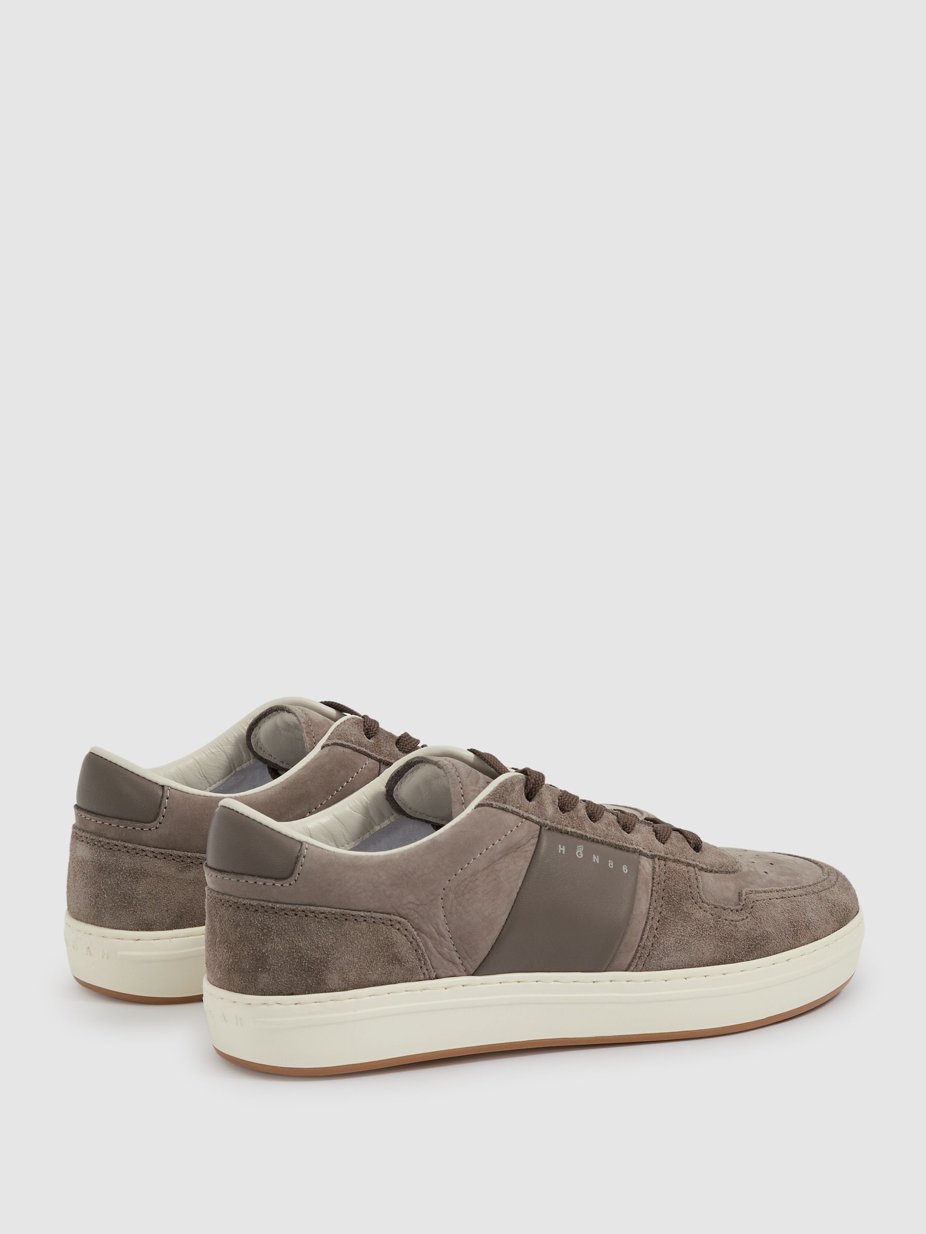 Hogan Leather And Suede Lace-Up Trainers in Dark Khaki - Image 3 of 4