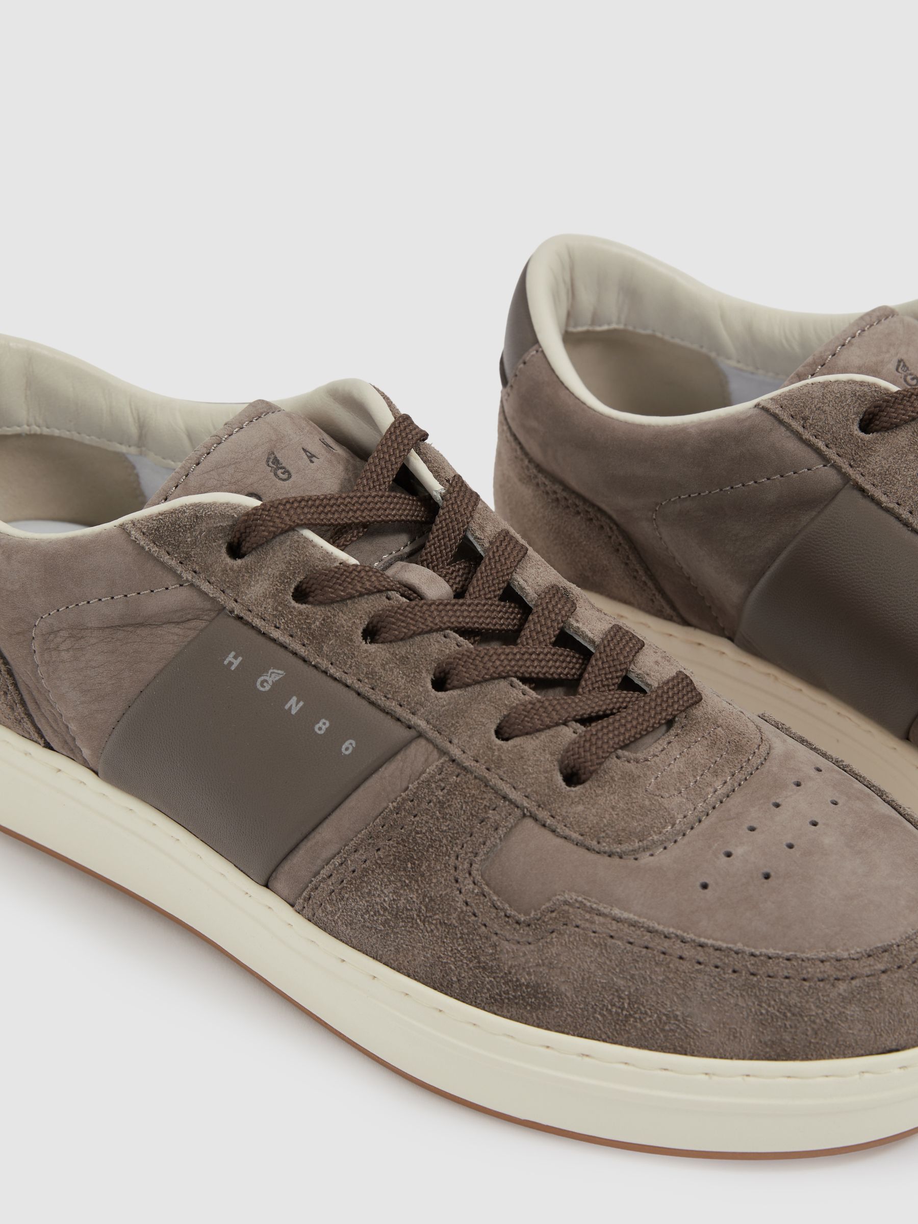 Hogan Leather And Suede Lace-Up Trainers in Dark Khaki - Image 4 of 4