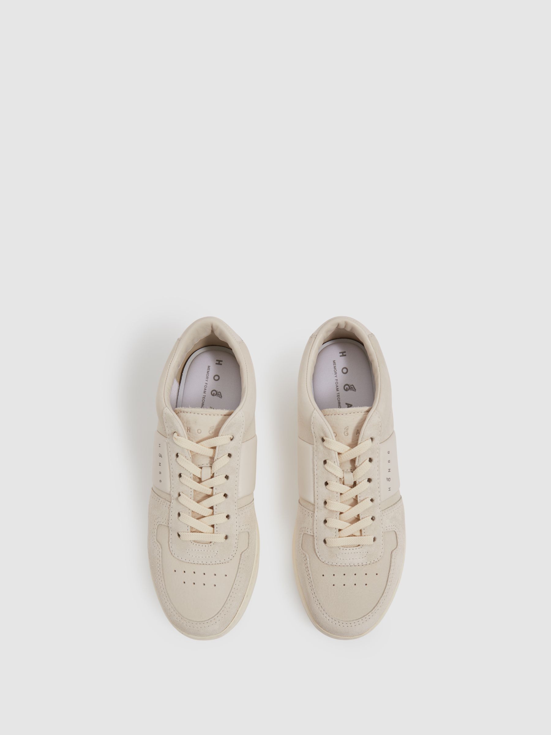Hogan Leather And Suede Lace-Up Trainers in Cream - Image 2 of 4