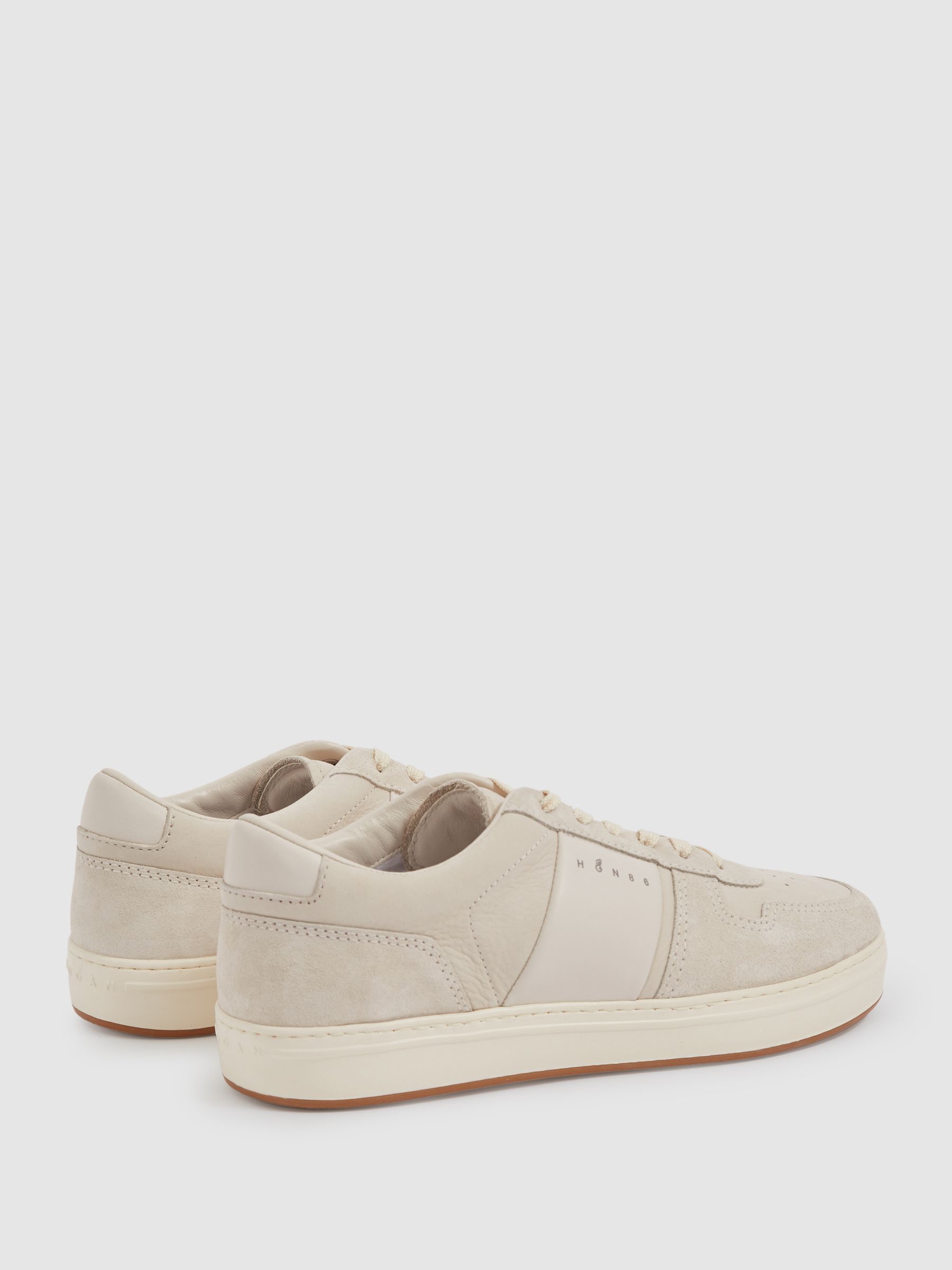 Hogan Leather And Suede Lace-Up Trainers in Cream - Image 3 of 4