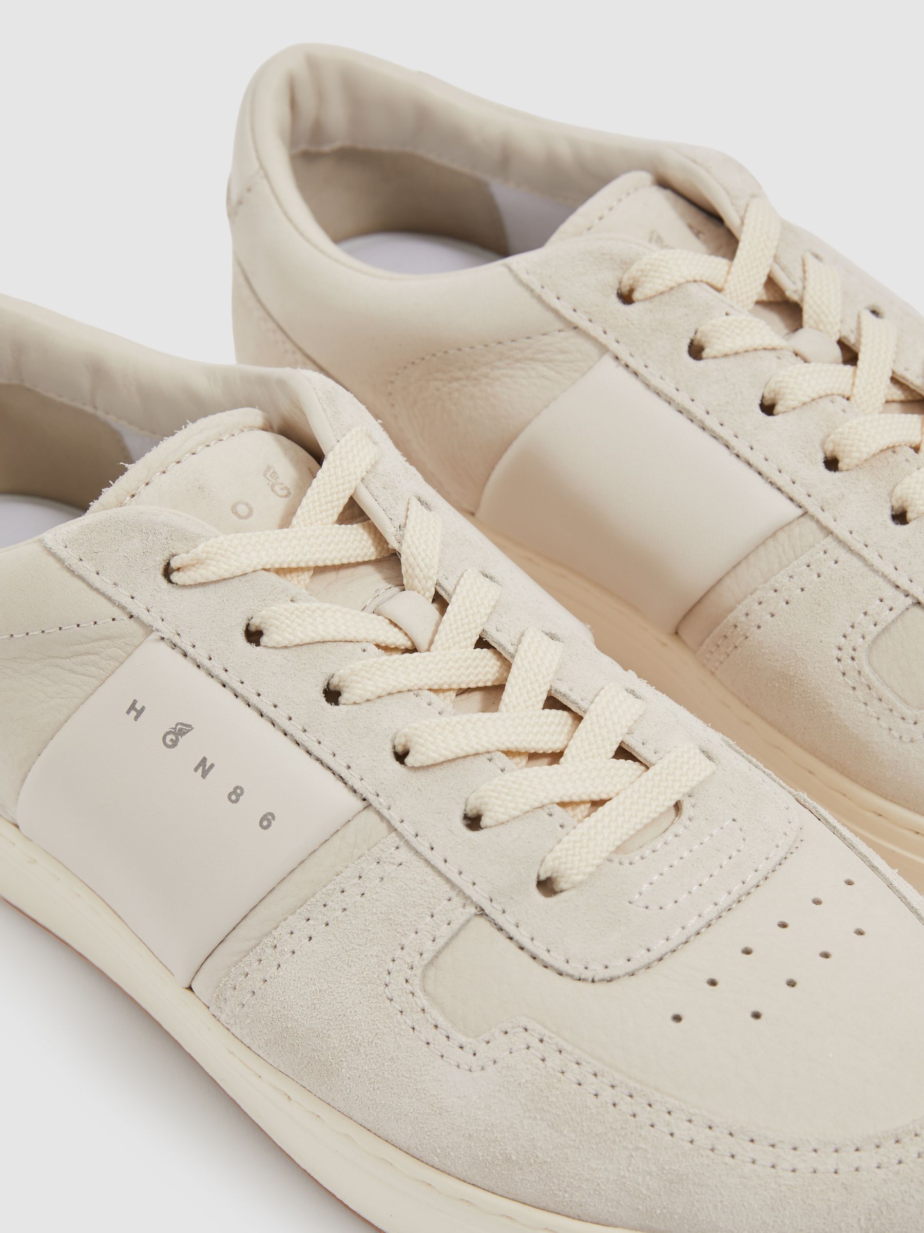 Hogan Leather And Suede Lace-Up Trainers in Cream - Image 4 of 4
