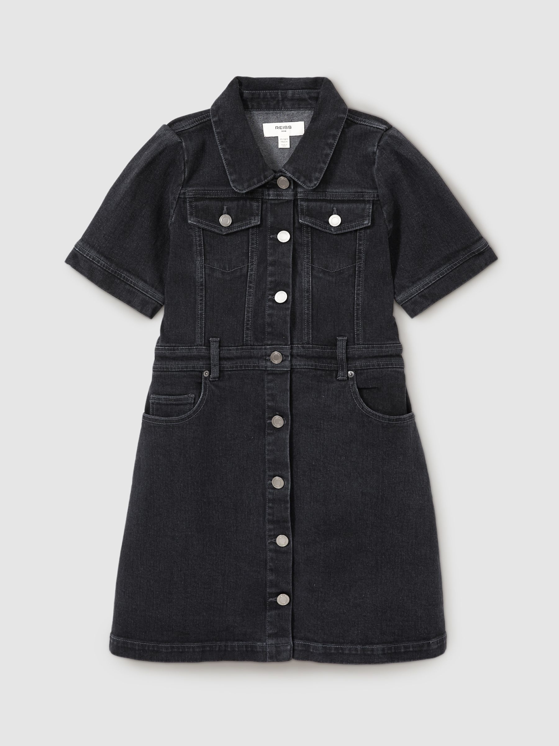 9-13 yrs Button-Front Denim Dress in Grey - Image 2 of 4