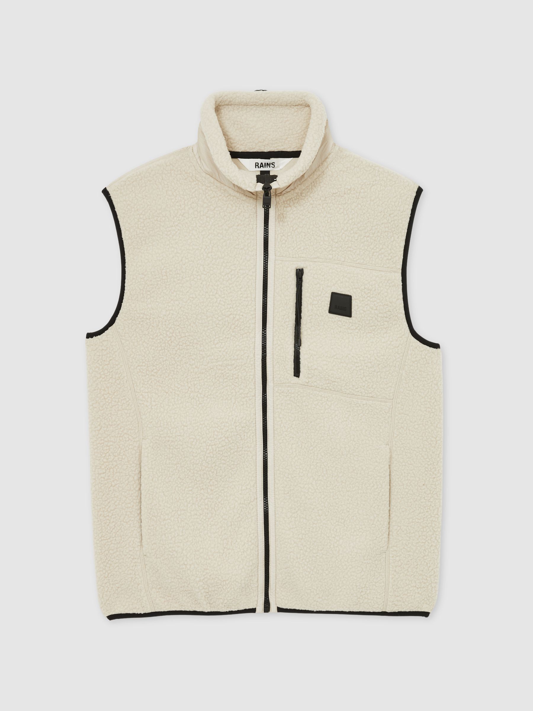 Rains Fleece Zip-Through Gilet in Beige - Image 2 of 6