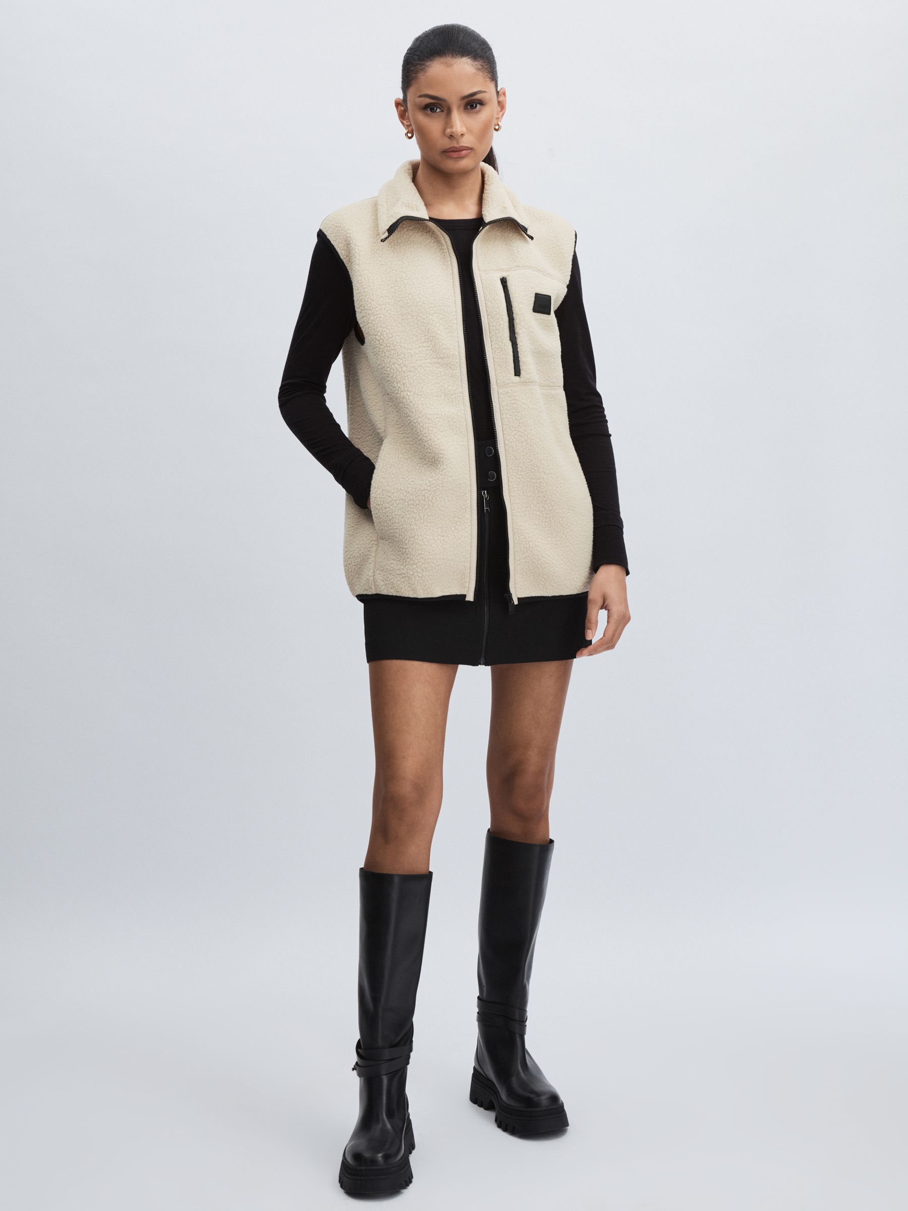 Rains Fleece Zip-Through Gilet in Beige - Image 3 of 6