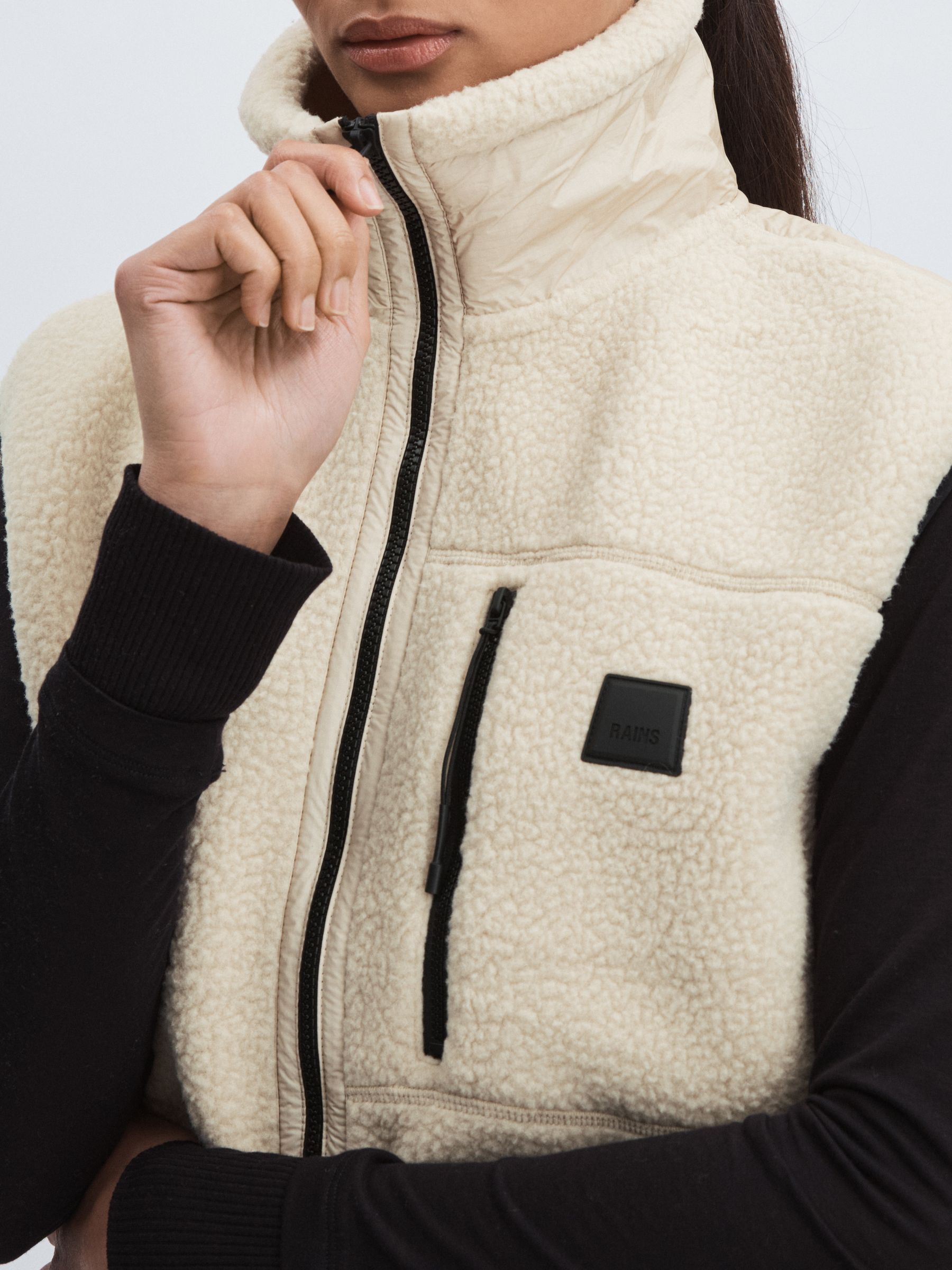 Rains Fleece Zip-Through Gilet in Beige - Image 4 of 6