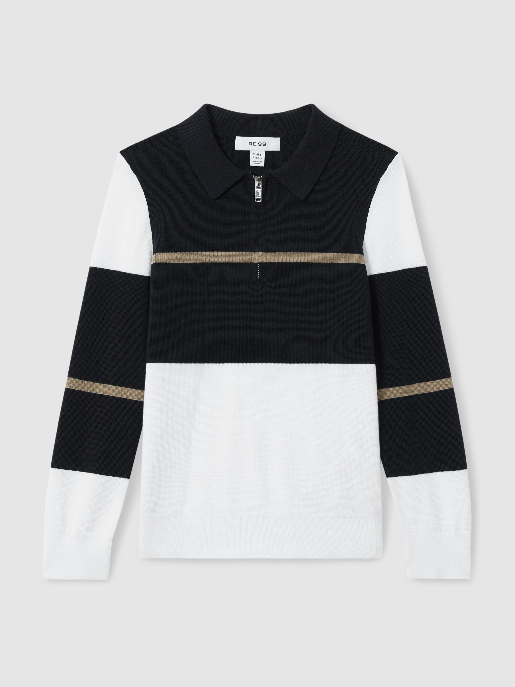3-9 yrs Colour-Block Half-Zip Polo Shirt in Navy/White/Camel - Image 2 of 4