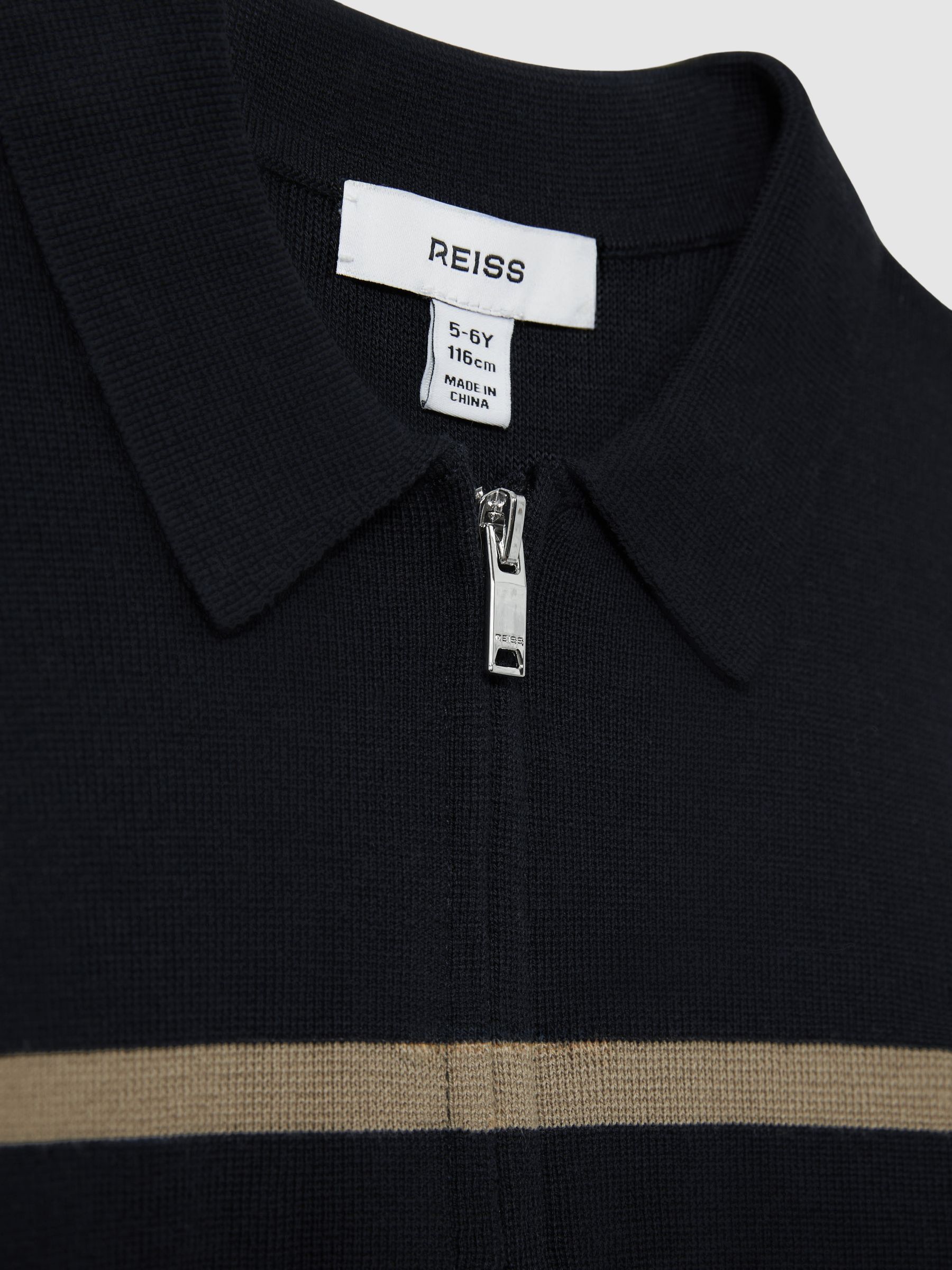 3-9 yrs Colour-Block Half-Zip Polo Shirt in Navy/White/Camel - Image 4 of 4