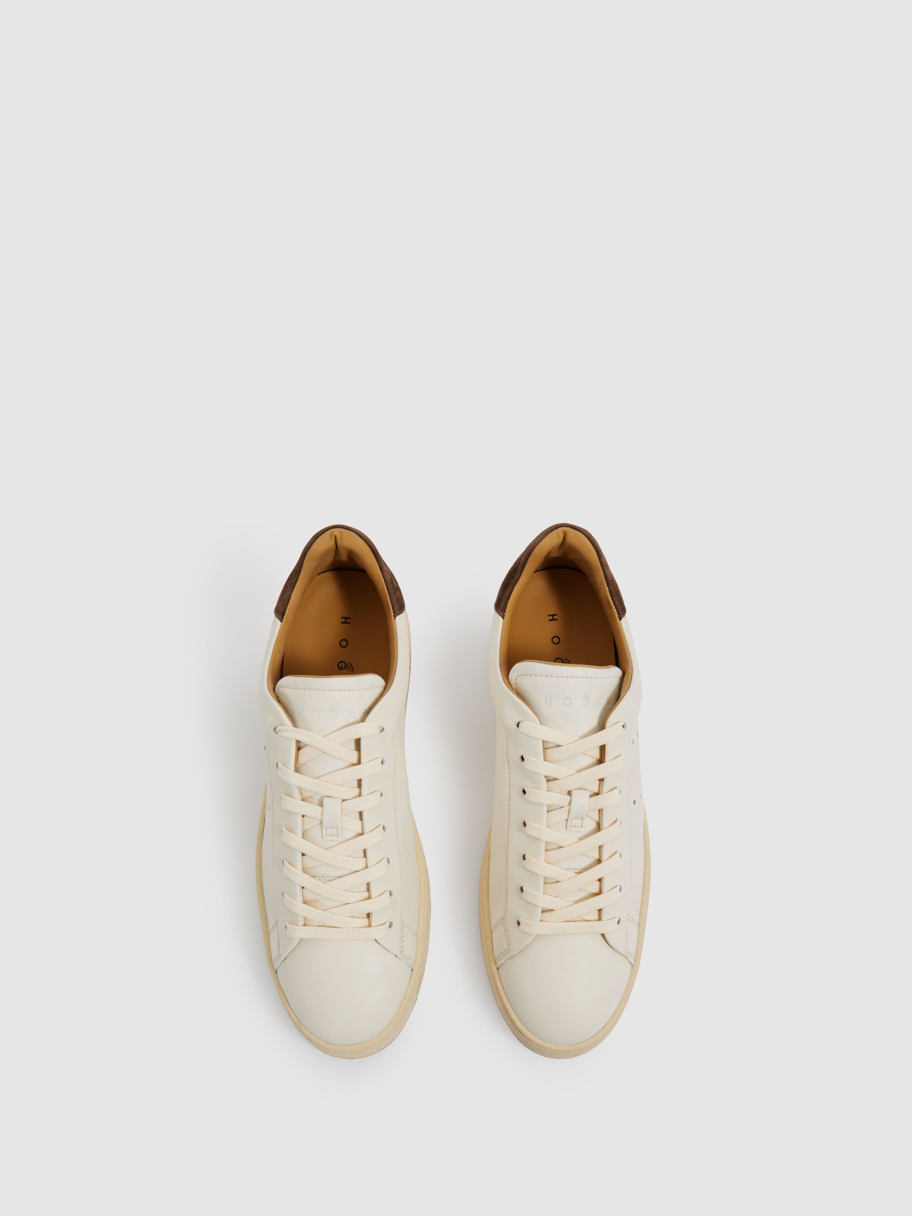 Hogan Leather Lace-Up Trainers in Cream - Image 2 of 4 Hogan Leather Lace-Up Trainers in Cream - Image 2 of 4