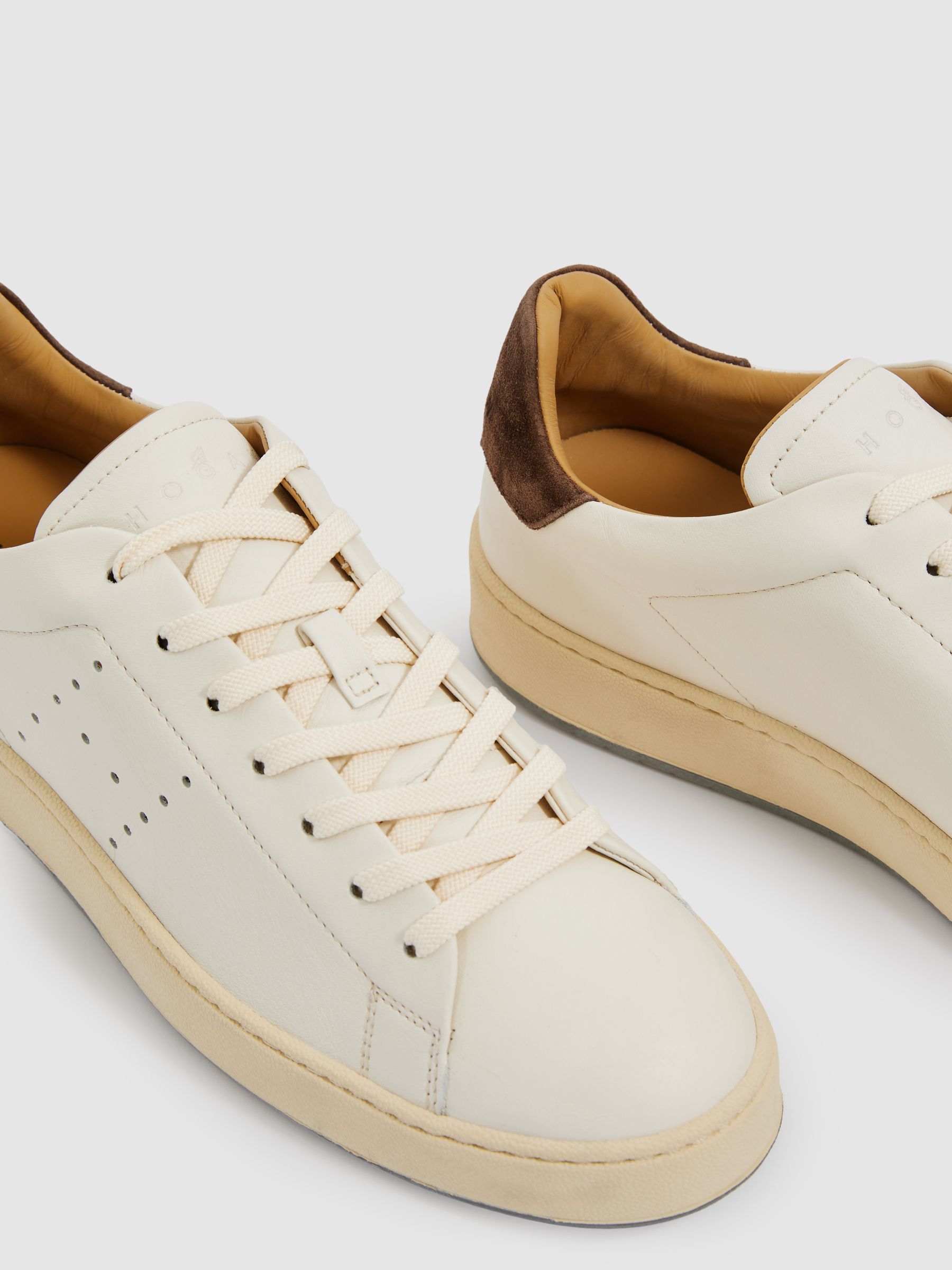 Hogan Leather Lace-Up Trainers in Cream - Image 4 of 4