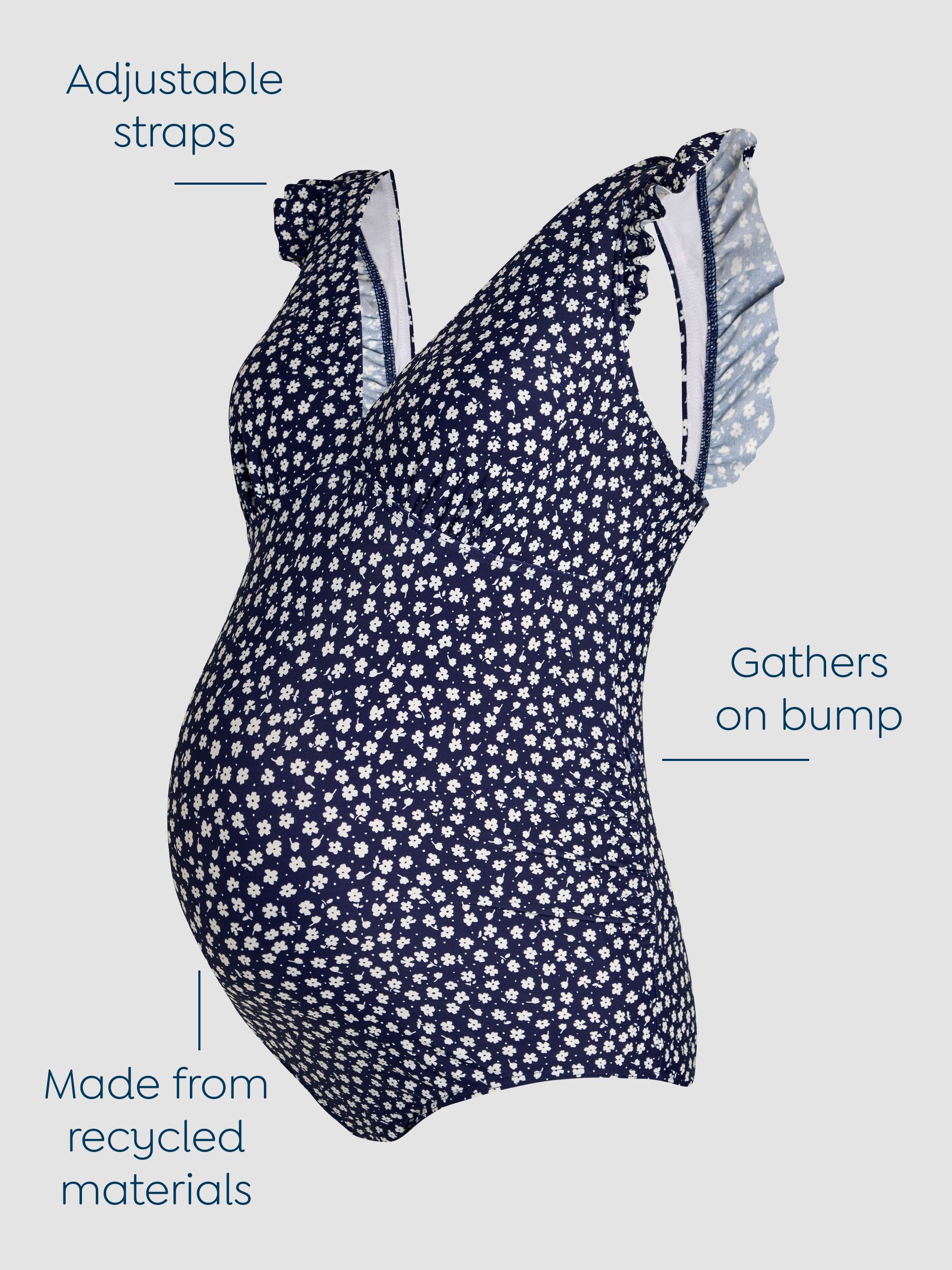 Navy Maternity Ditsy Print Frill Sleeve V-Neck Swimsuit - Image 3 of 6