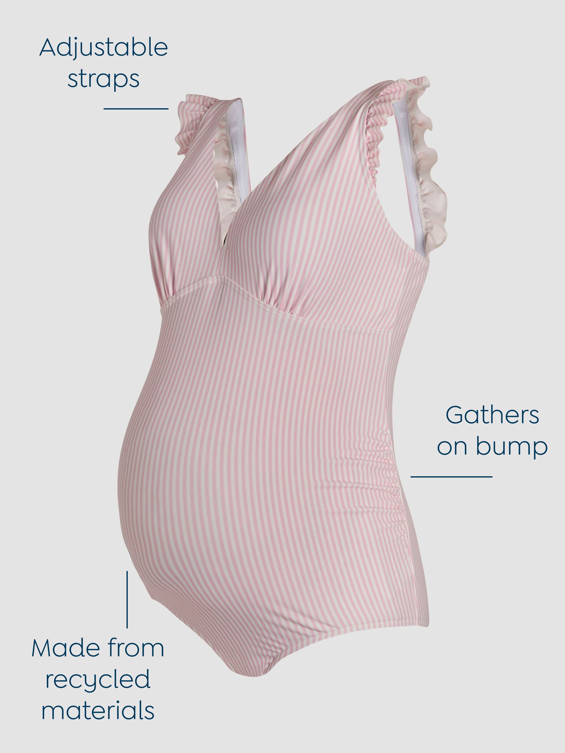 Pink Maternity Stripe Frill Sleeve V-Neck Swimsuit - Image 3 of 8