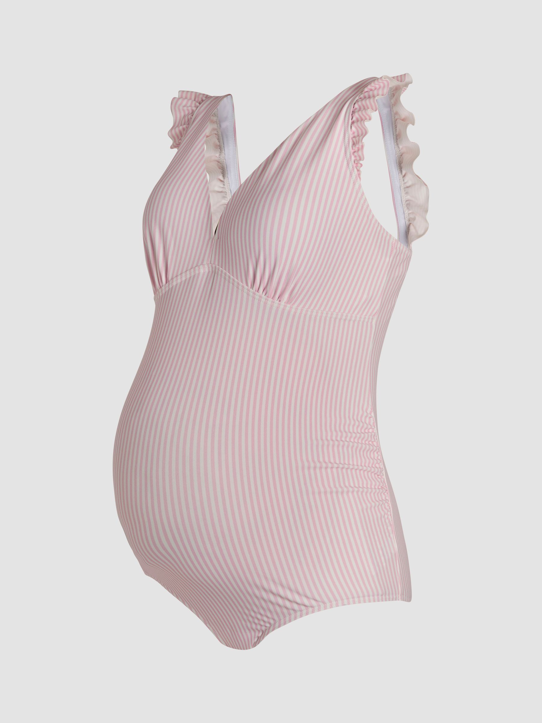 Pink Maternity Stripe Frill Sleeve V-Neck Swimsuit - Image 7 of 8