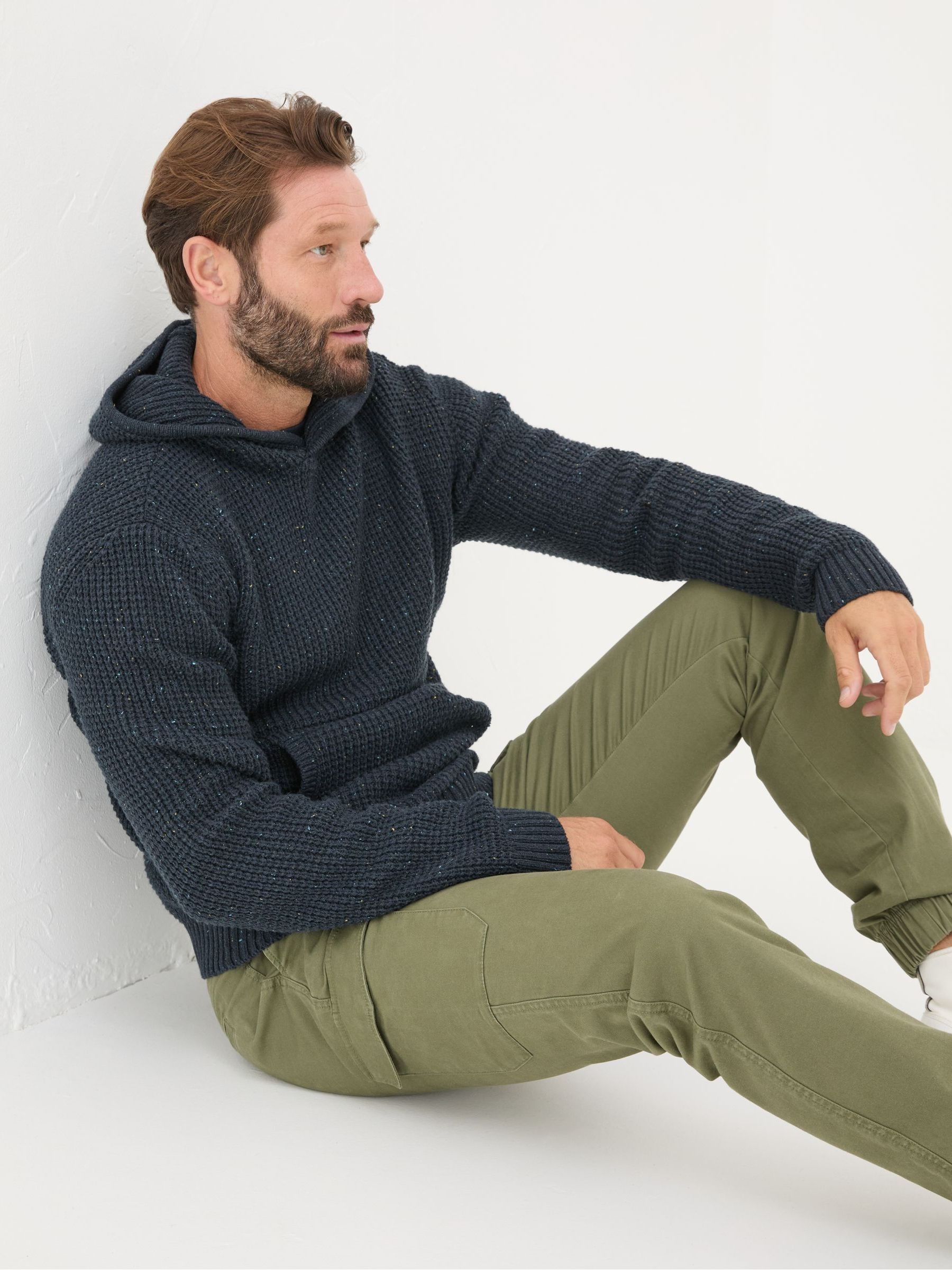 Navy Waffle Knitted Hoodie - Image 3 of 4