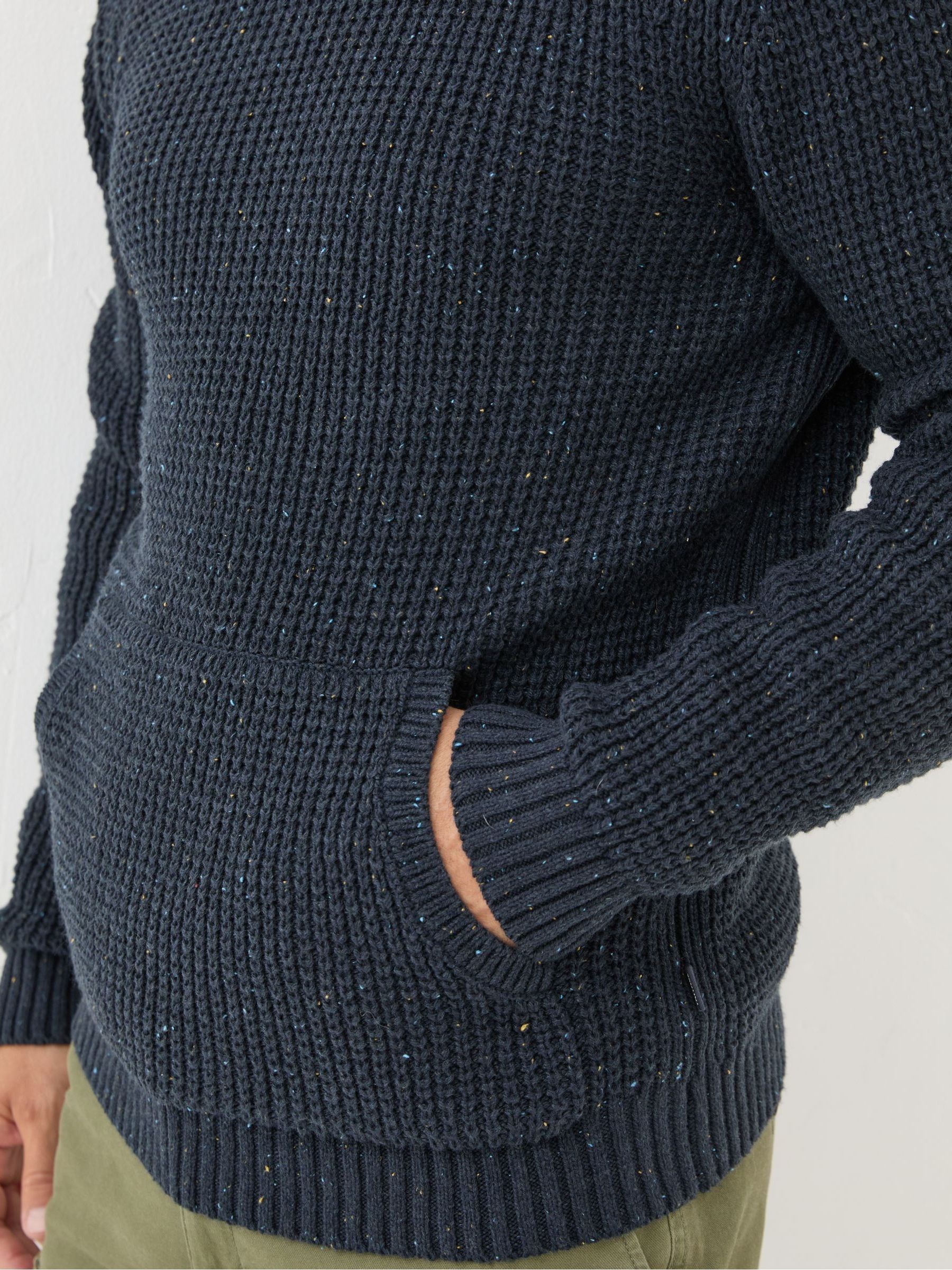 Navy Waffle Knitted Hoodie - Image 4 of 4
