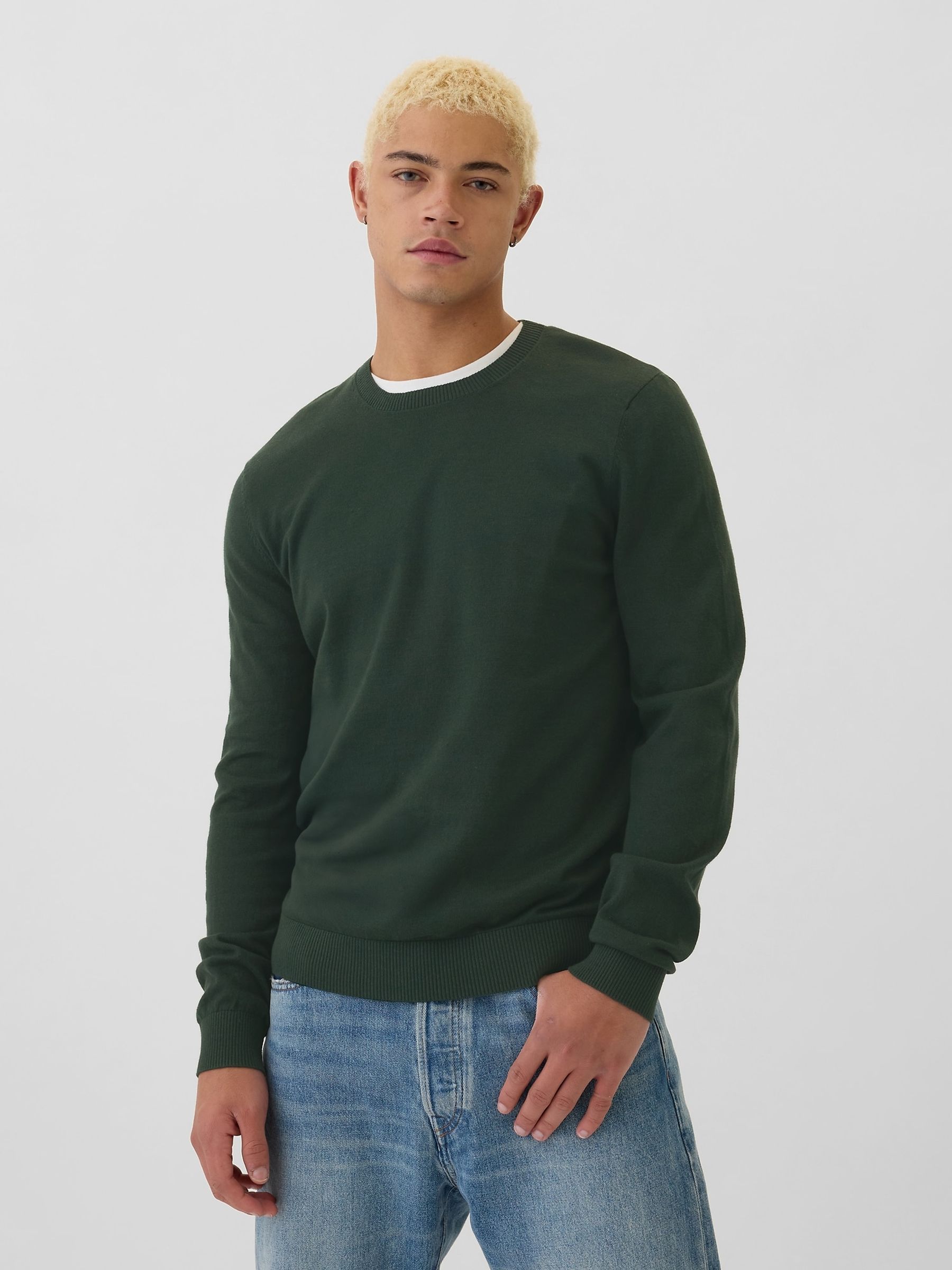 Green Cotton Knit Crew Neck Jumper - Image 1 of 4