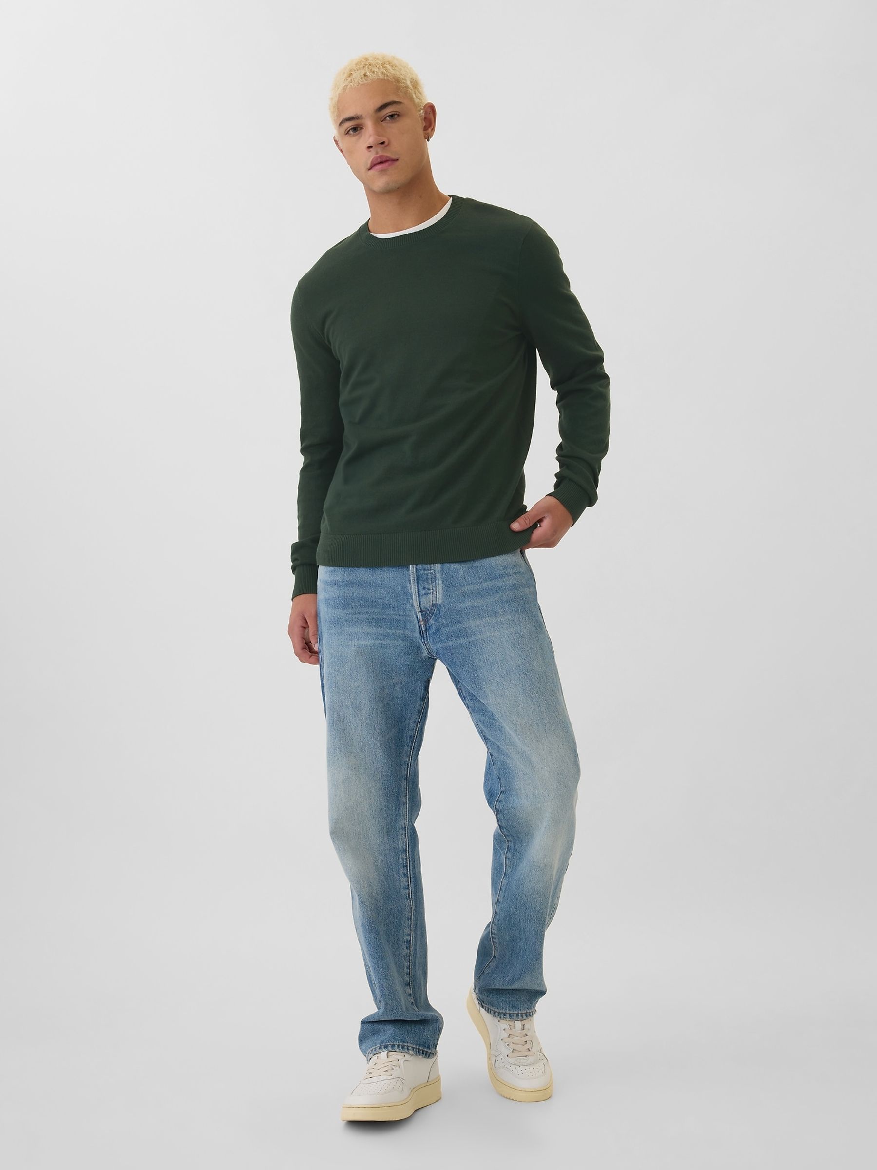 Green Cotton Knit Crew Neck Jumper - Image 3 of 4