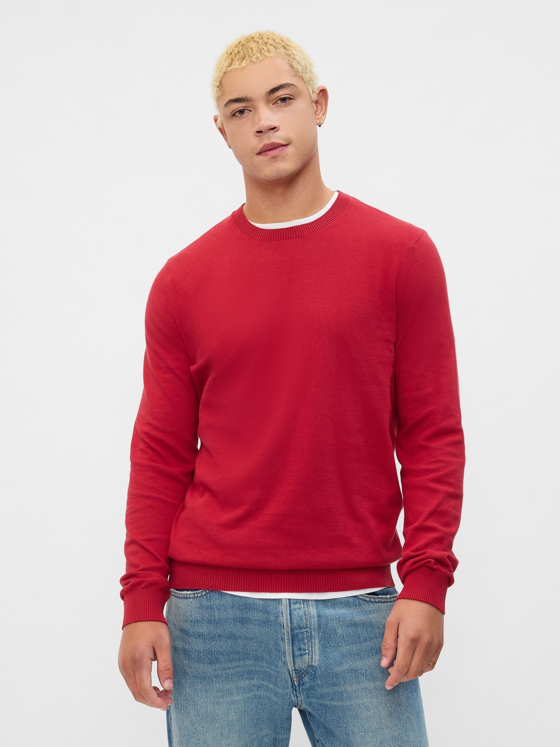 Red Cotton Knit Crew Neck Jumper - Image 1 of 5
