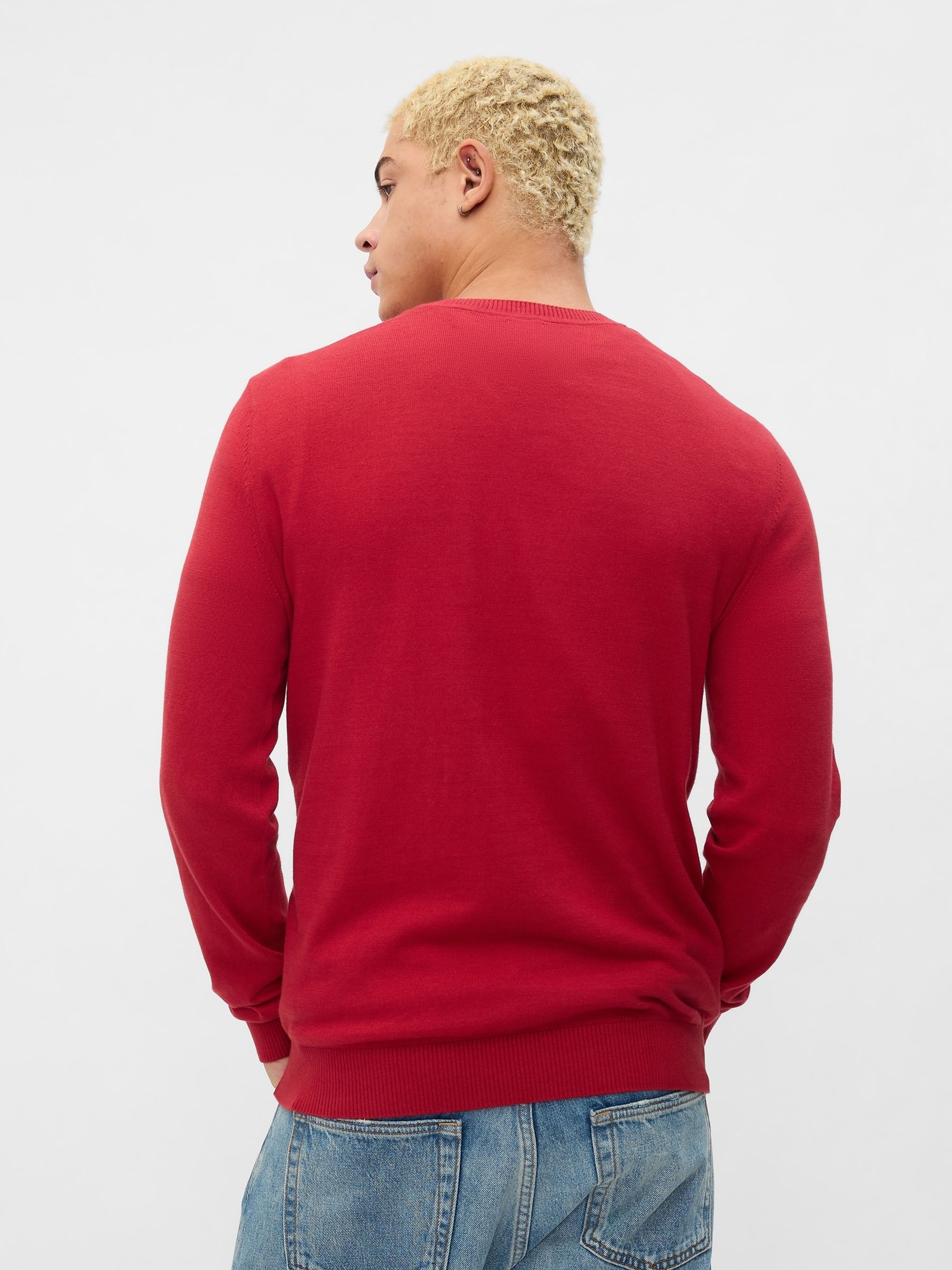 Red Cotton Knit Crew Neck Jumper - Image 2 of 5
